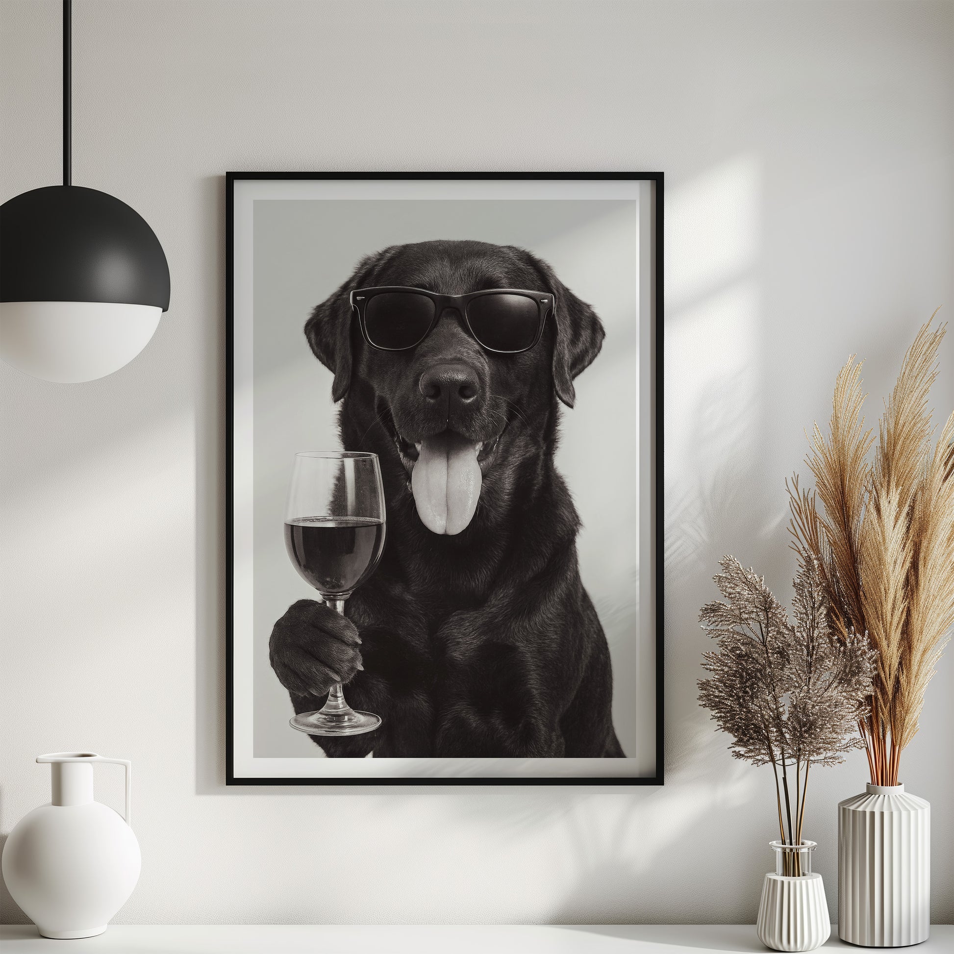 Labrador trinkt Wein Poster Vintage Druck - Wandkunst für deine Küche & Esszimmer