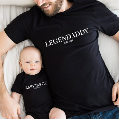 Vater Sohn Geschenk Legendaddy Babytastic Shirts Vater Sohn Partnerlook Vatertag Geschenk Eltern zur Geburt Babybody bedruckt Personalisiert