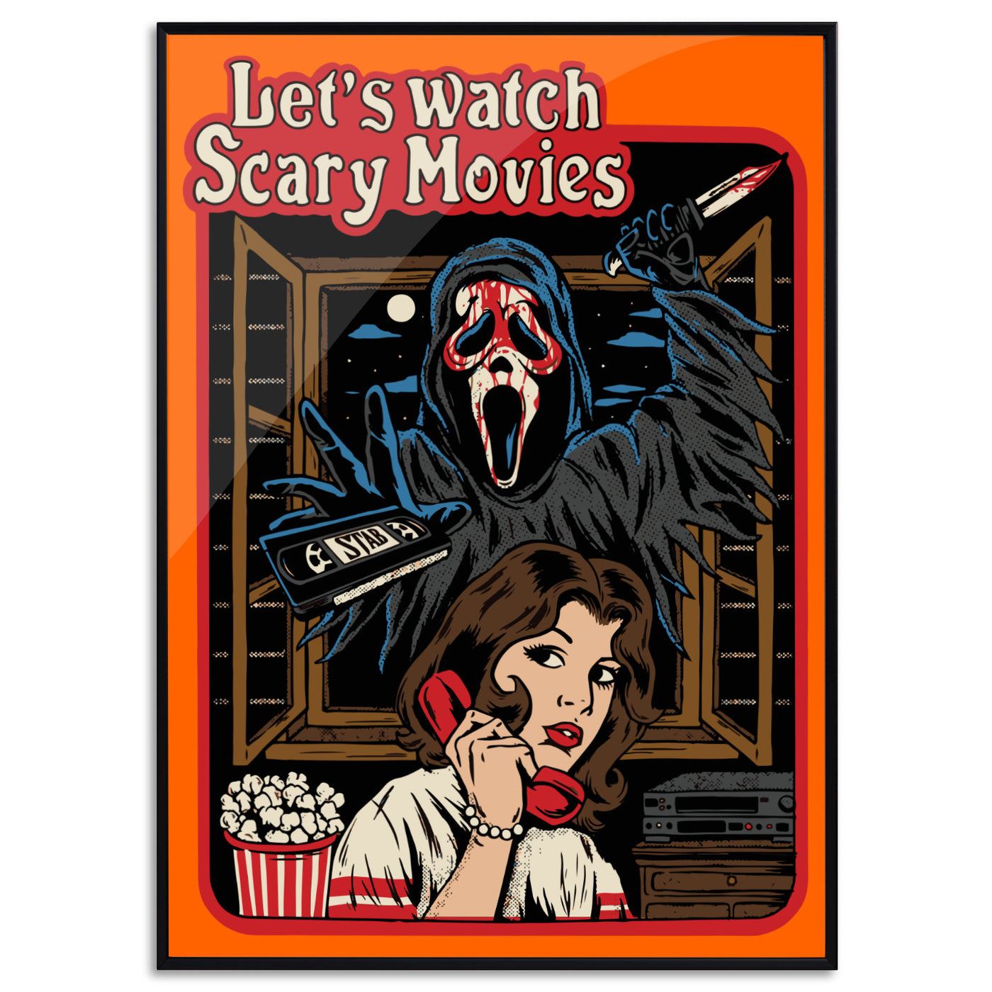 Halloween Poster Lets Watch Scary Movies Horror Poster Print Retro Movie Poster Wohnzimmer Drucke Scream Art Kunstdruck