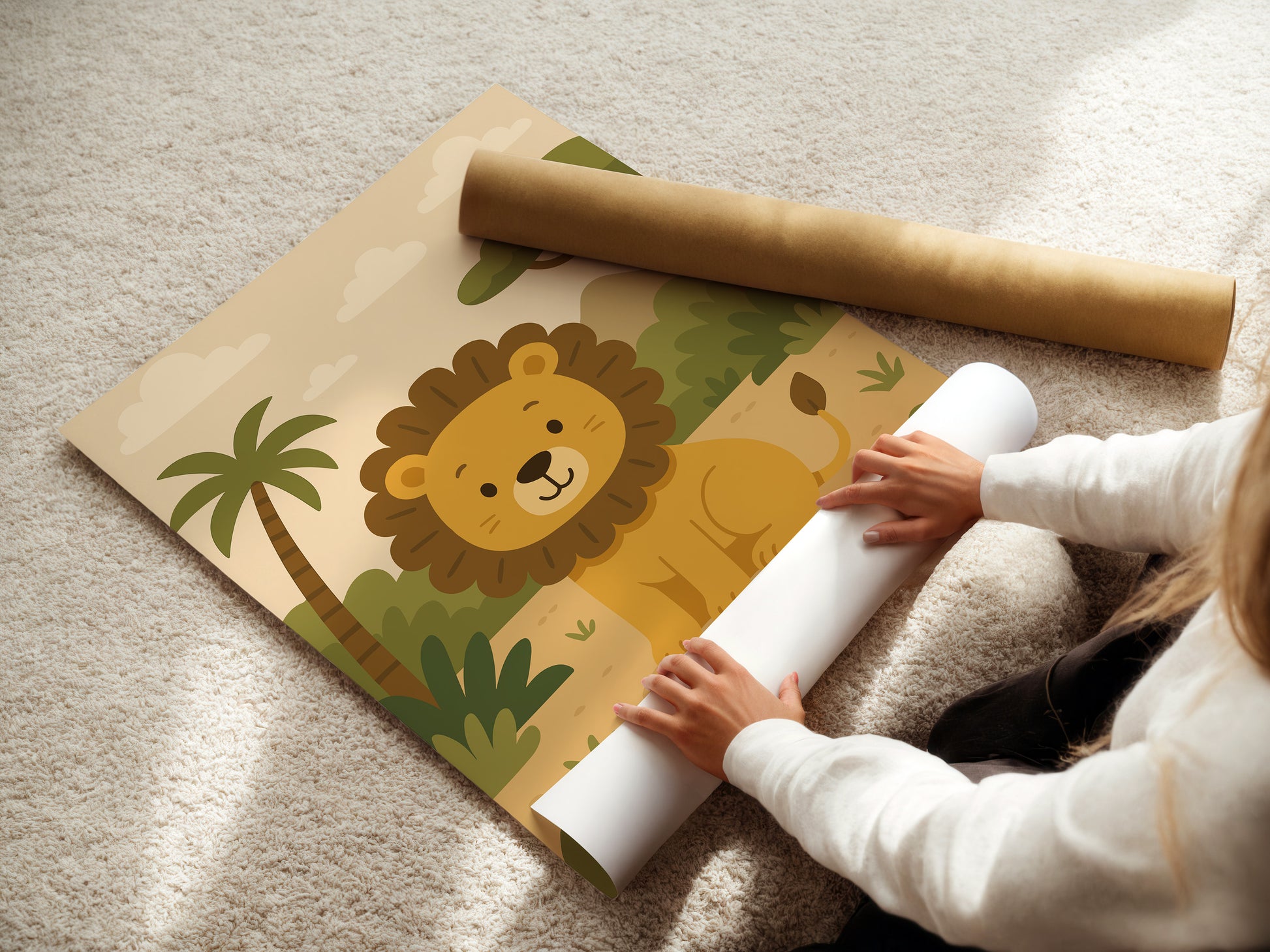 Safari Poster Personalisiert mit Namen für Kinderzimmer, Bilder Löwe, Giraffe, Geländewagen, Hakuna Matata - Einzeln oder als SET