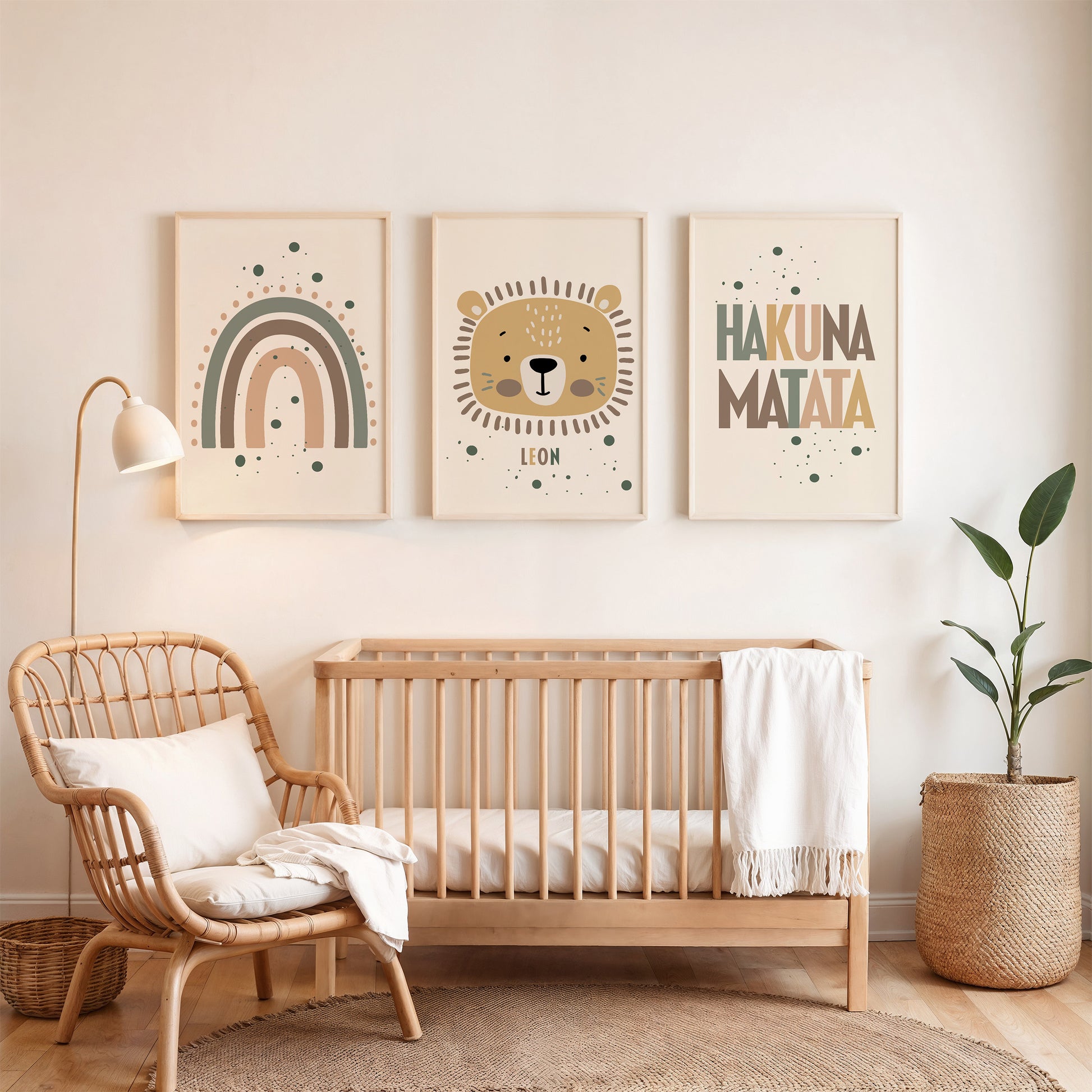 Kinderzimmer Poster Löwe, Regenbogen, Hakuna Matata Boho Prints Personalisiert