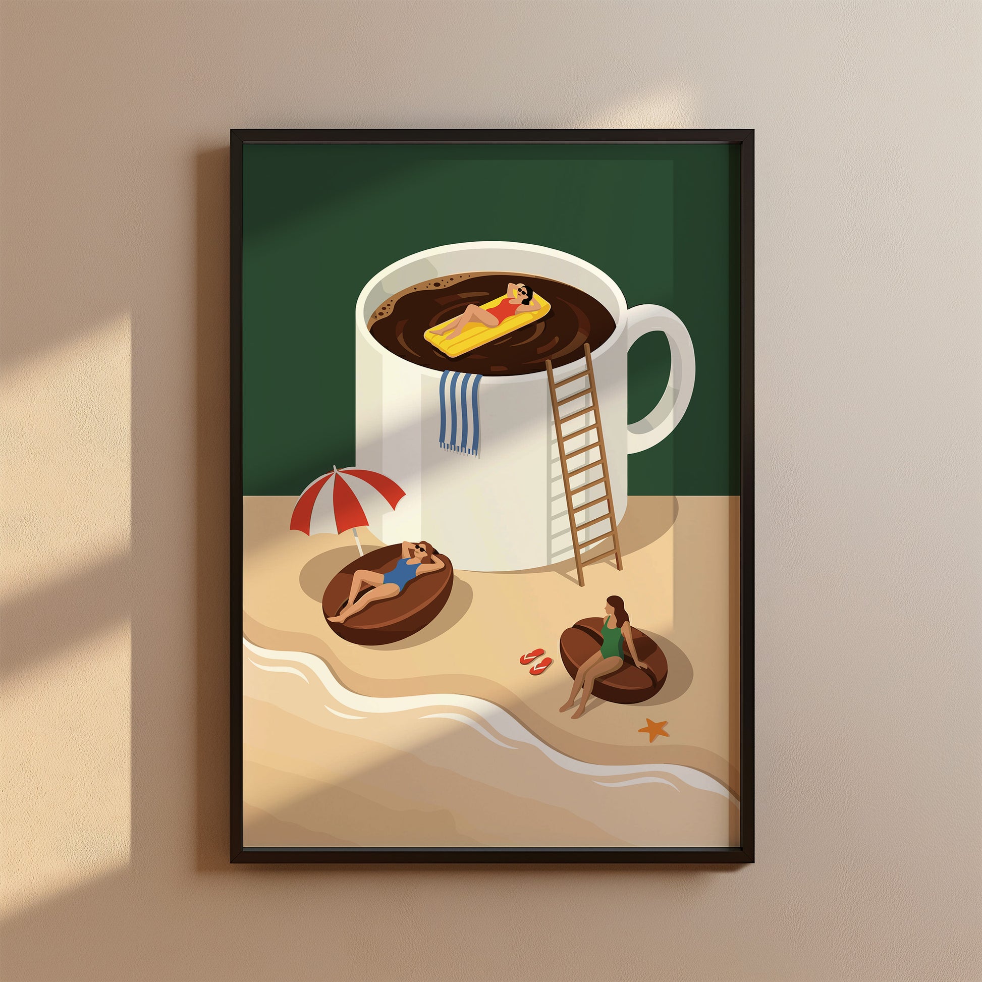 Lustiges Küchen Kaffee Poster - Kaffee Strand Szene - Modernes Wohndekor Esszimmer
