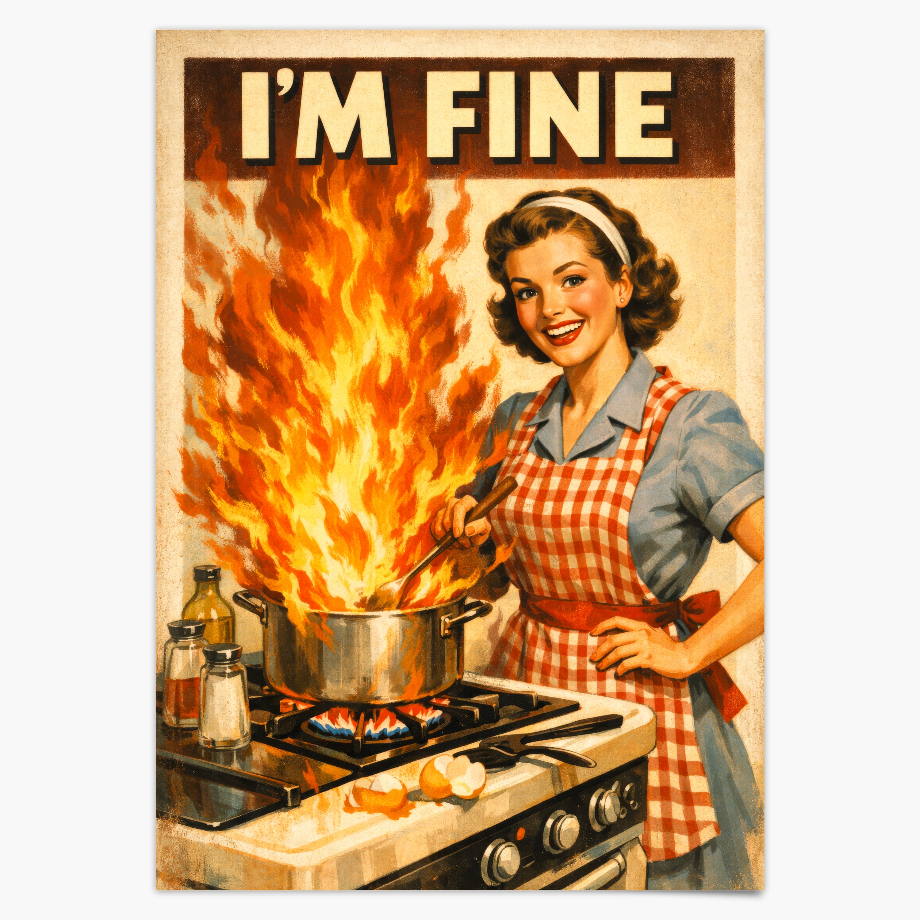 Lustiges Küchen Poster 50er Jahre - Im Fine Vintage Bild Wanddeko Esszimmer - Geschenk für Hobbyköche