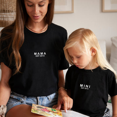 Mama Tochter Outfit personalisiert Vater Sohn Partnerlook Shirts Papa, Mini, Mama, Big Bro, Little Bro Vater Sohn Geschenk Schwangerschaft