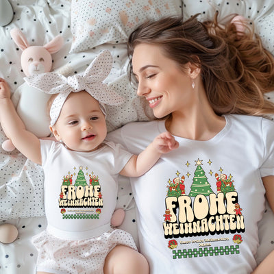 Familie im Partnerlook - Unser erstes Weihnachten Shirts Familienoutfit Festlich - Papa Babybody personalisiert T-Shirts Mama Tochter Outfit