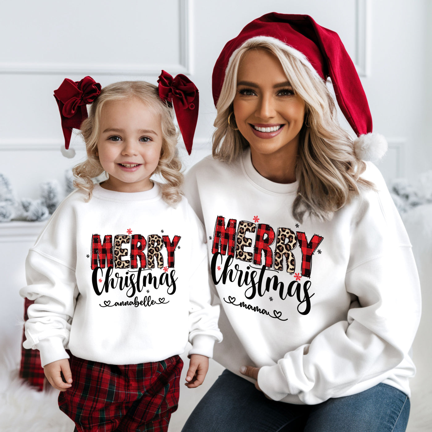 Merry Christmas Personalisiertes Weihnachtsoutfit für Familien - Familienpullover Weihnachten für Mama Papa Mini