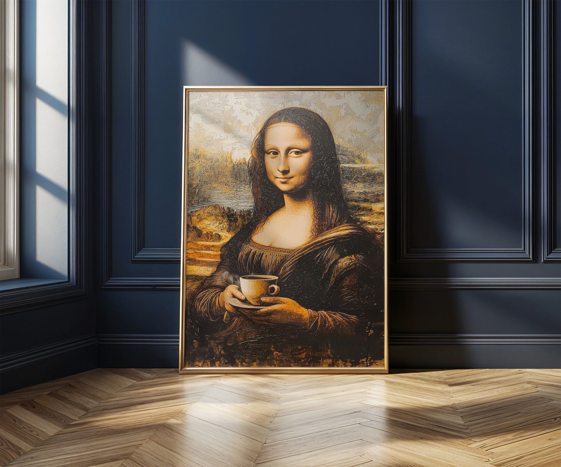 Geschenk Kaffeeliebhaber Kaffee Poster Mona Lisa Bild Küche Coffee Love Geschenk Hauskauf Deko Küche Wand Küchen Print Kunstdruck Kaffee