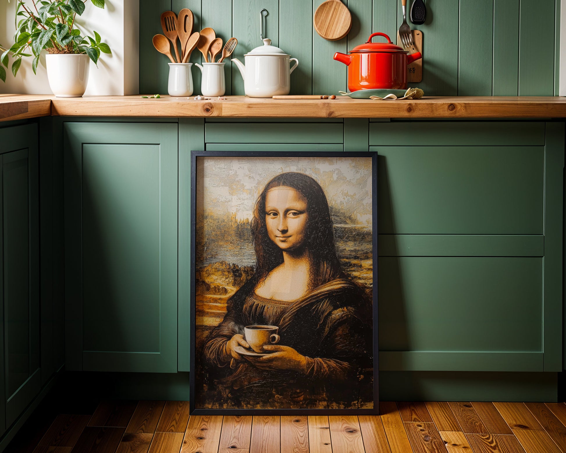 Geschenk Kaffeeliebhaber Kaffee Poster Mona Lisa Bild Küche Coffee Love Geschenk Hauskauf Deko Küche Wand Küchen Print Kunstdruck Kaffee