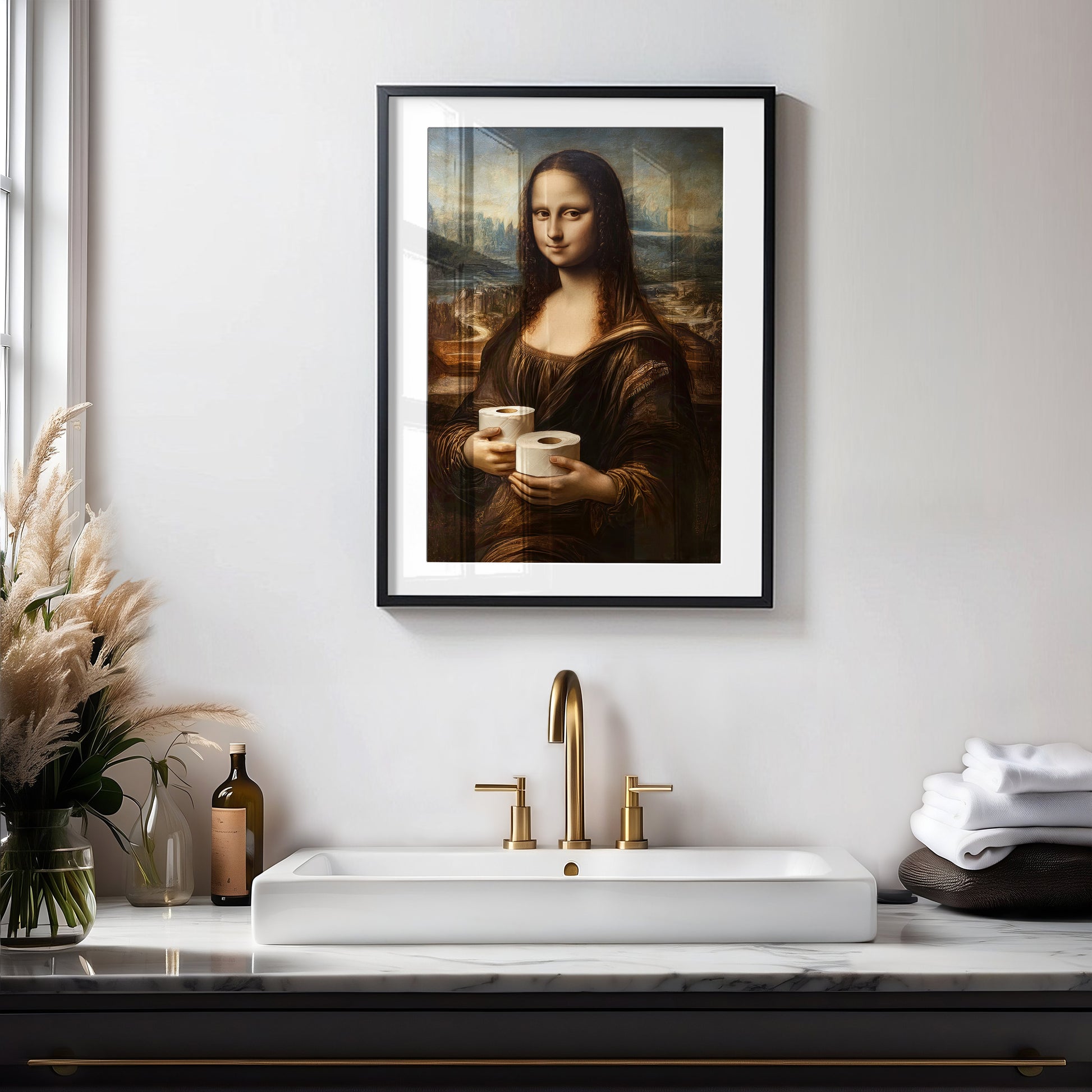 Mona Lisa Poster Toilette Deko Geschenk Hauskauf Klo Poster Badezimmer Print Kunst Wand Mona Lisa Klopapier Bild Badezimmer Poster Gäste WC