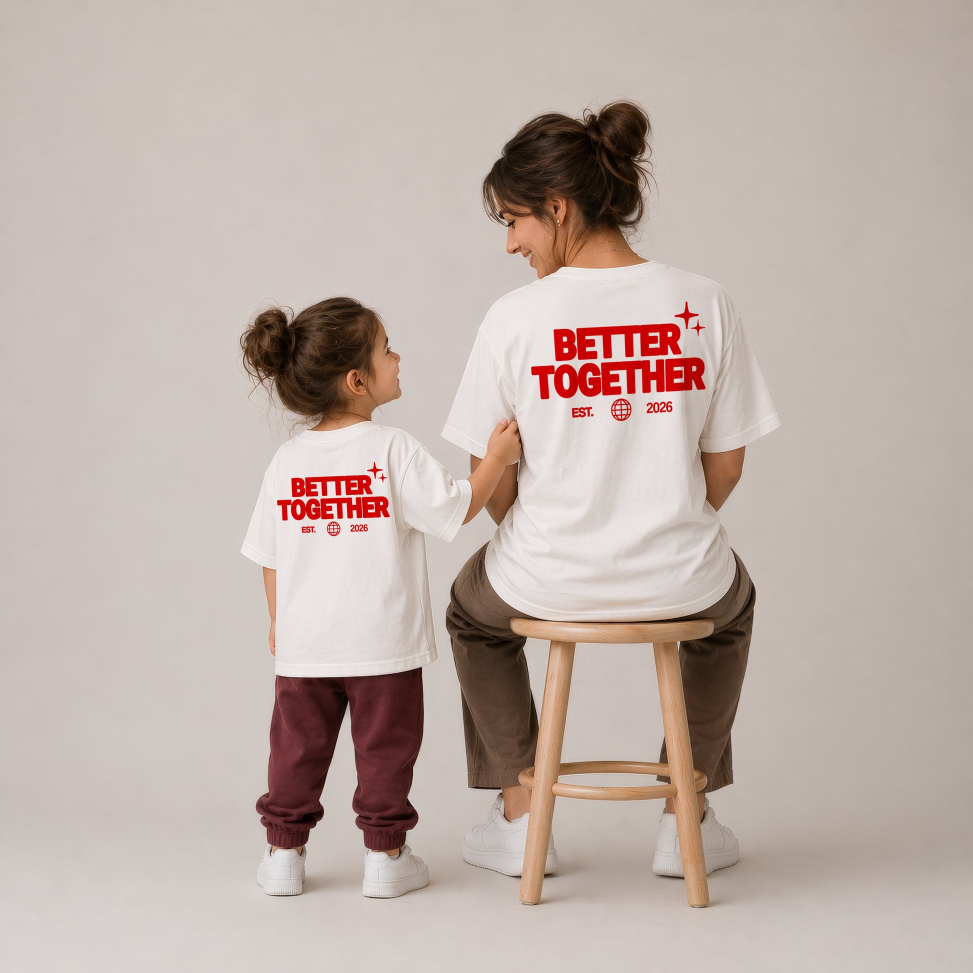 Partnerlook Shirts Personalisiert - Better Together - Papa Baby Geschenk Vatertag - Partner Outfit Familie Wunschdatum Mutter Tochter Outfit