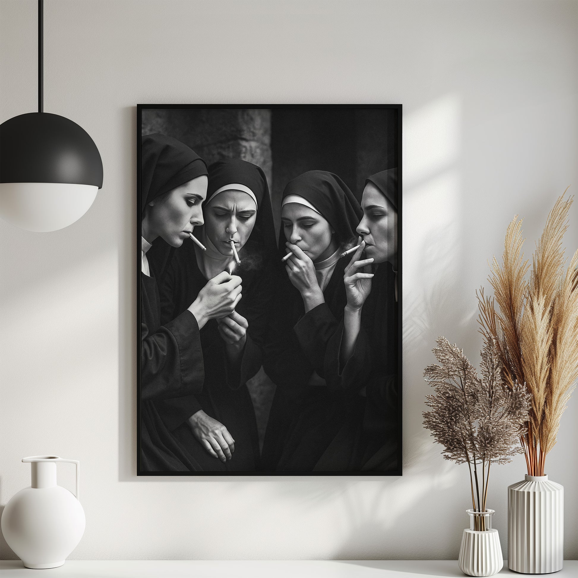 Nonnen rauchen Zigaretten Vintage & Retro Poster Schwarz-Weiß