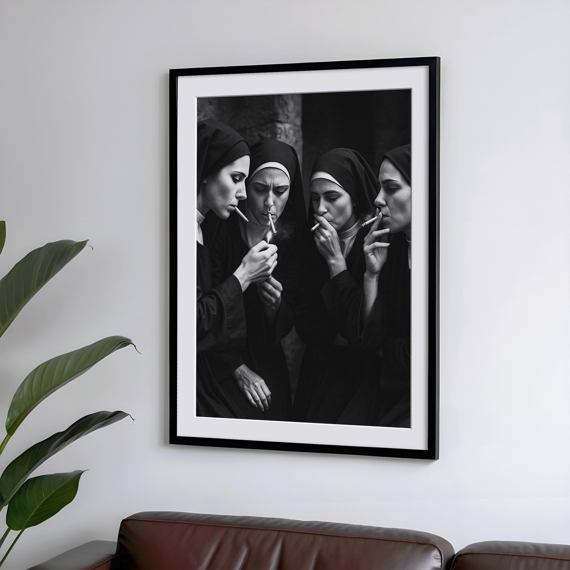 Nonnen rauchen Zigaretten Vintage & Retro Poster Schwarz-Weiß