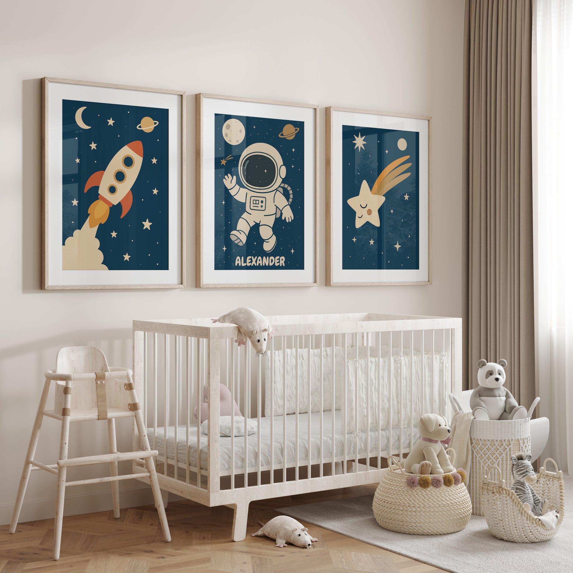 Kinderzimmer Poster personalisiert mit Namen, Babyzimmer Deko Weltraum Bilder, Astronaut Poster, Baby Geschenk Geburt Eltern, Poster Prints