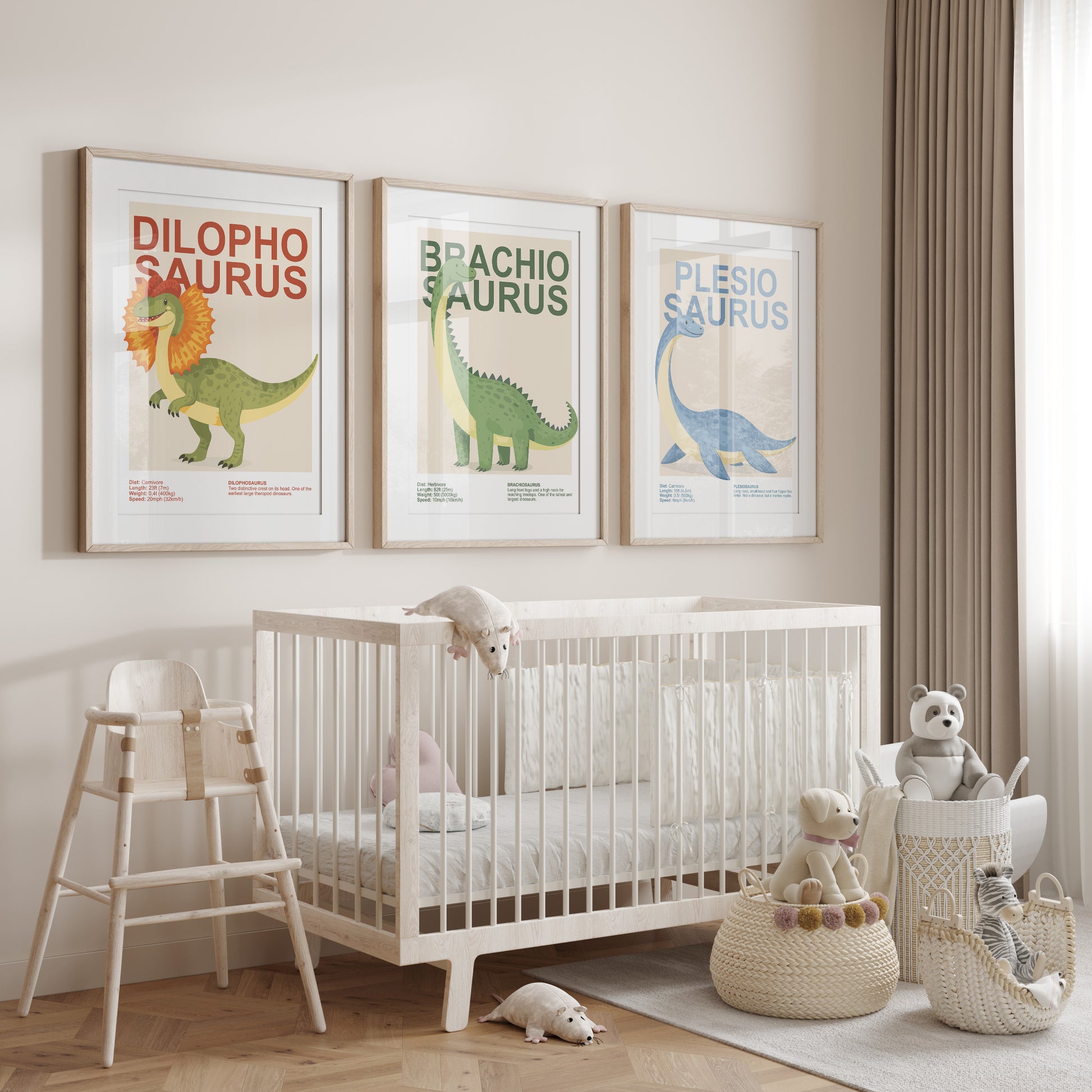 Dinosaurier Poster Kinder- & Babyzimmer Deko Dino Drucke 3er, 6er, 9er Set