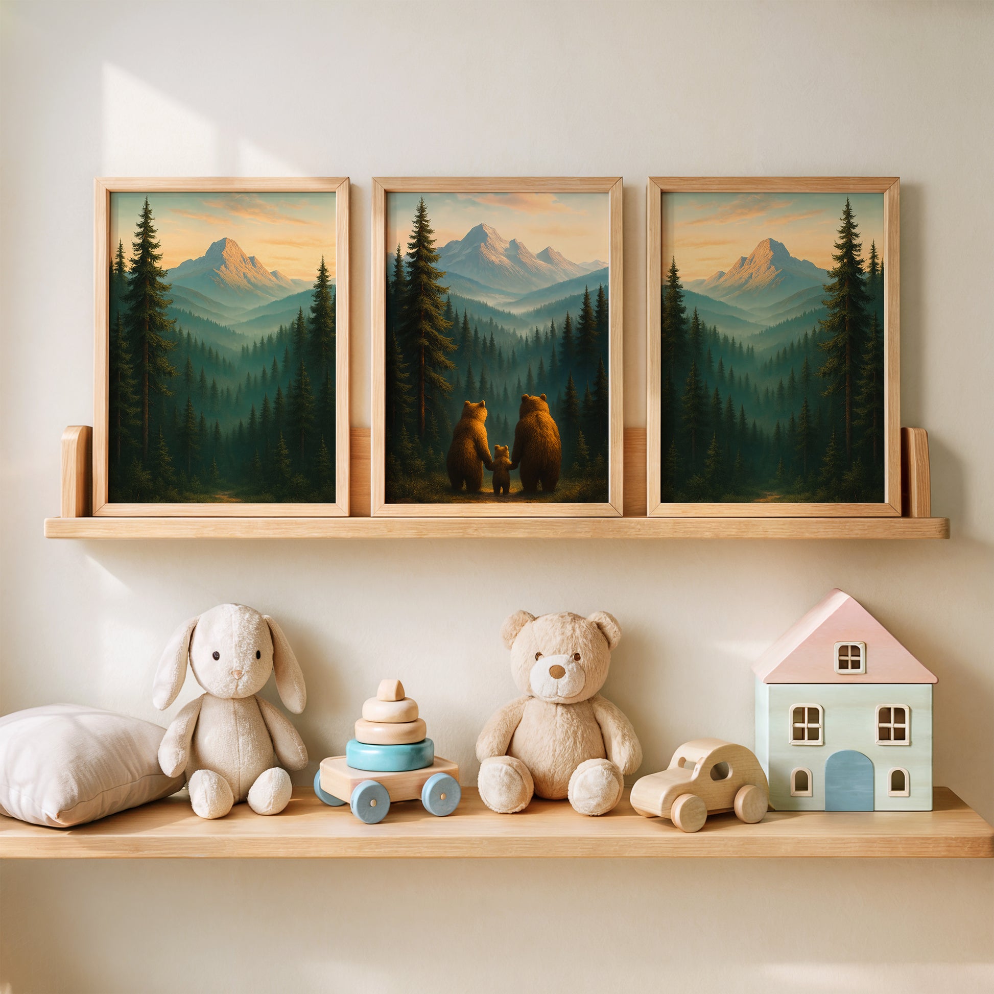 Kinderzimmer Poster Set Tiere - 3 Bären Familie - Babyzimmer Drucke