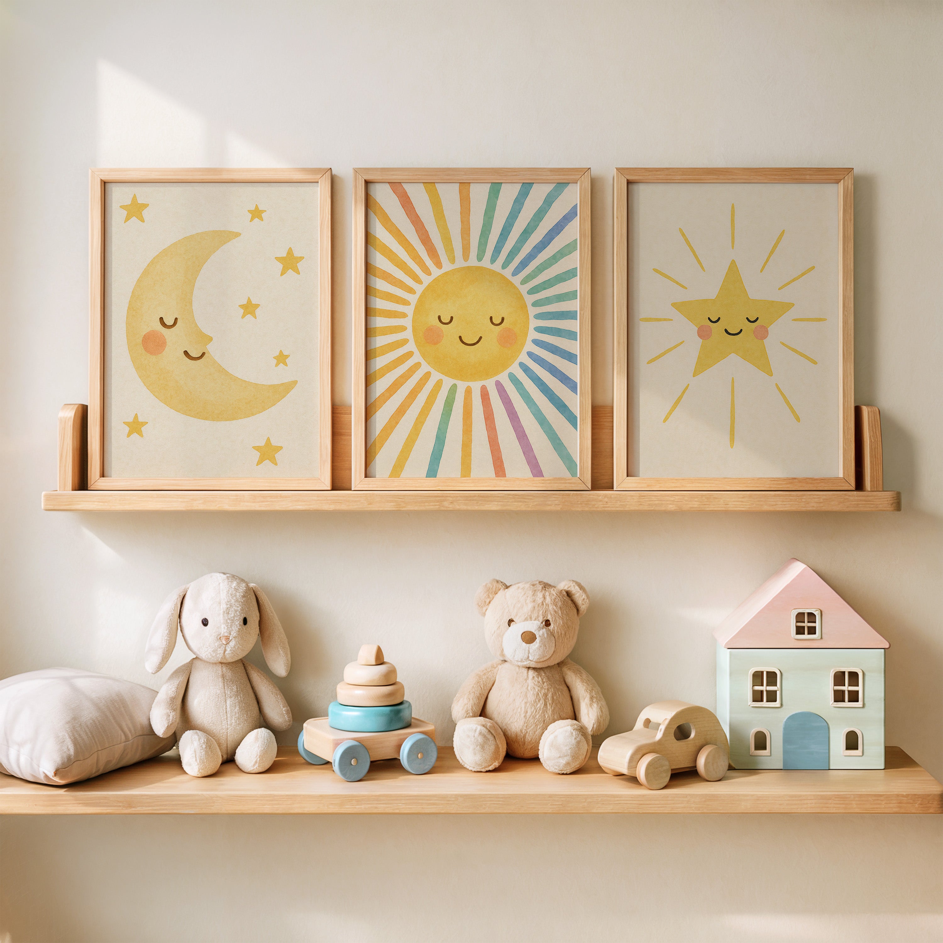 Poster Kinderzimmer Sonne, Mond, Sterne Bilder Babyzimmer Deko Boho 1, 2 oder 3er Set