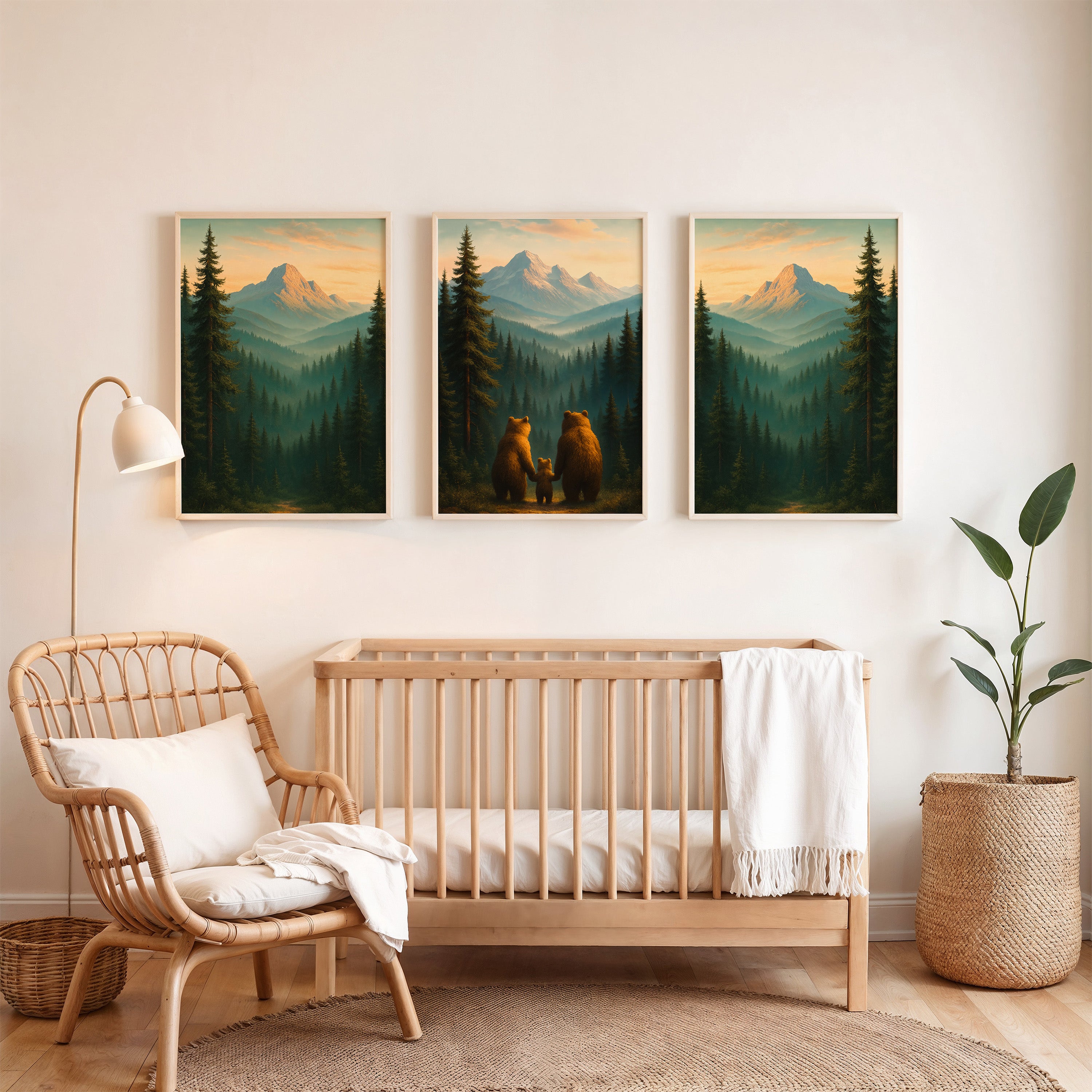 Kinderzimmer Poster Set Tiere - 3 Bären Familie - Babyzimmer Drucke