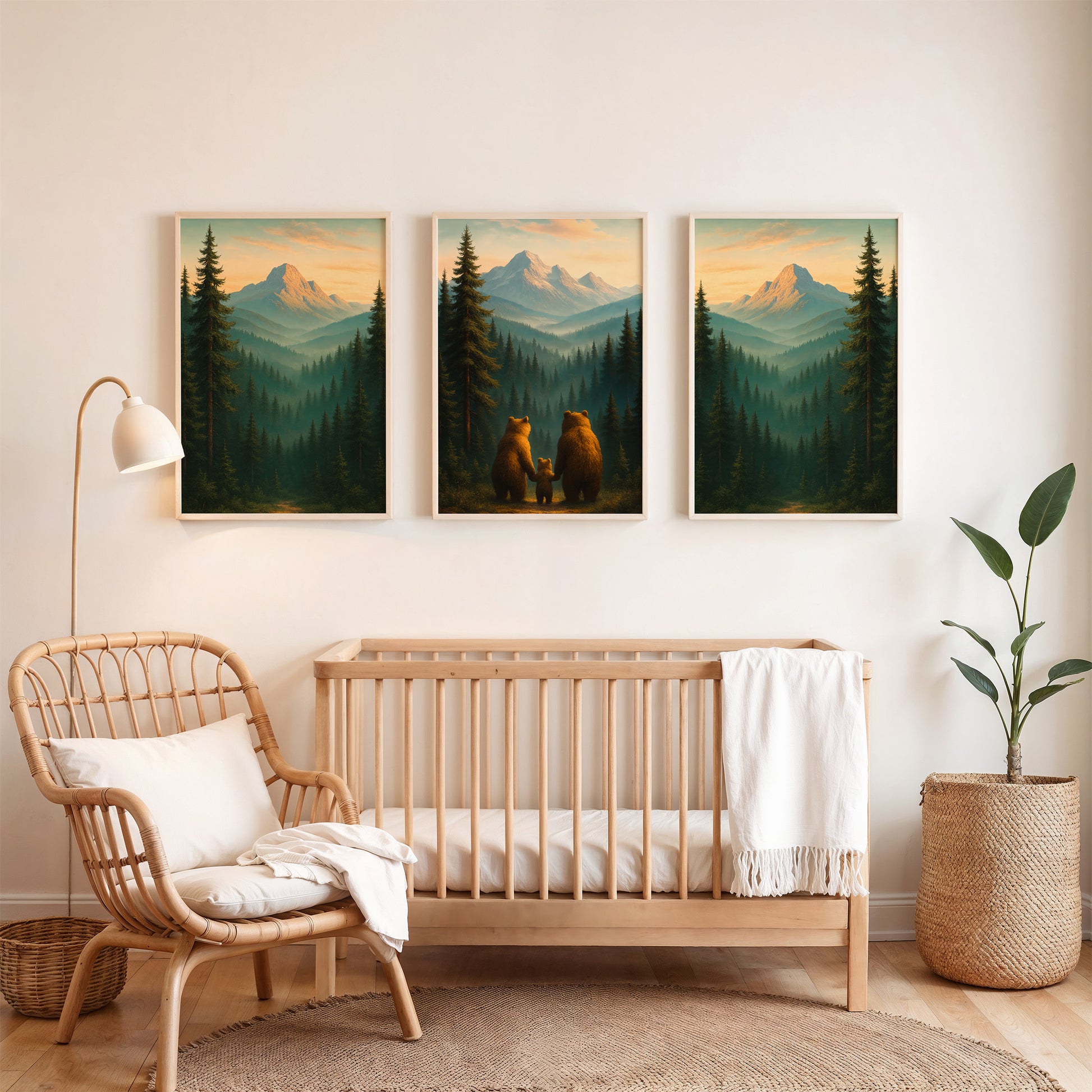 Kinderzimmer Poster Set Tiere - 3 Bären Familie - Babyzimmer Drucke