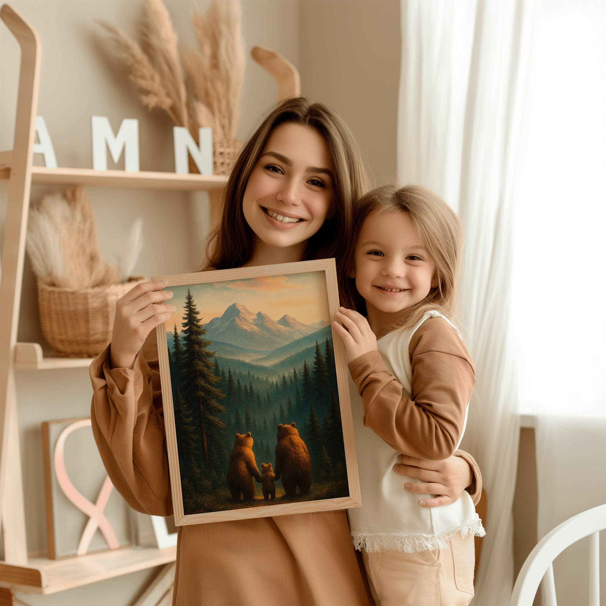 Kinderzimmer Poster Set Tiere - 3 Bären Familie - Babyzimmer Drucke