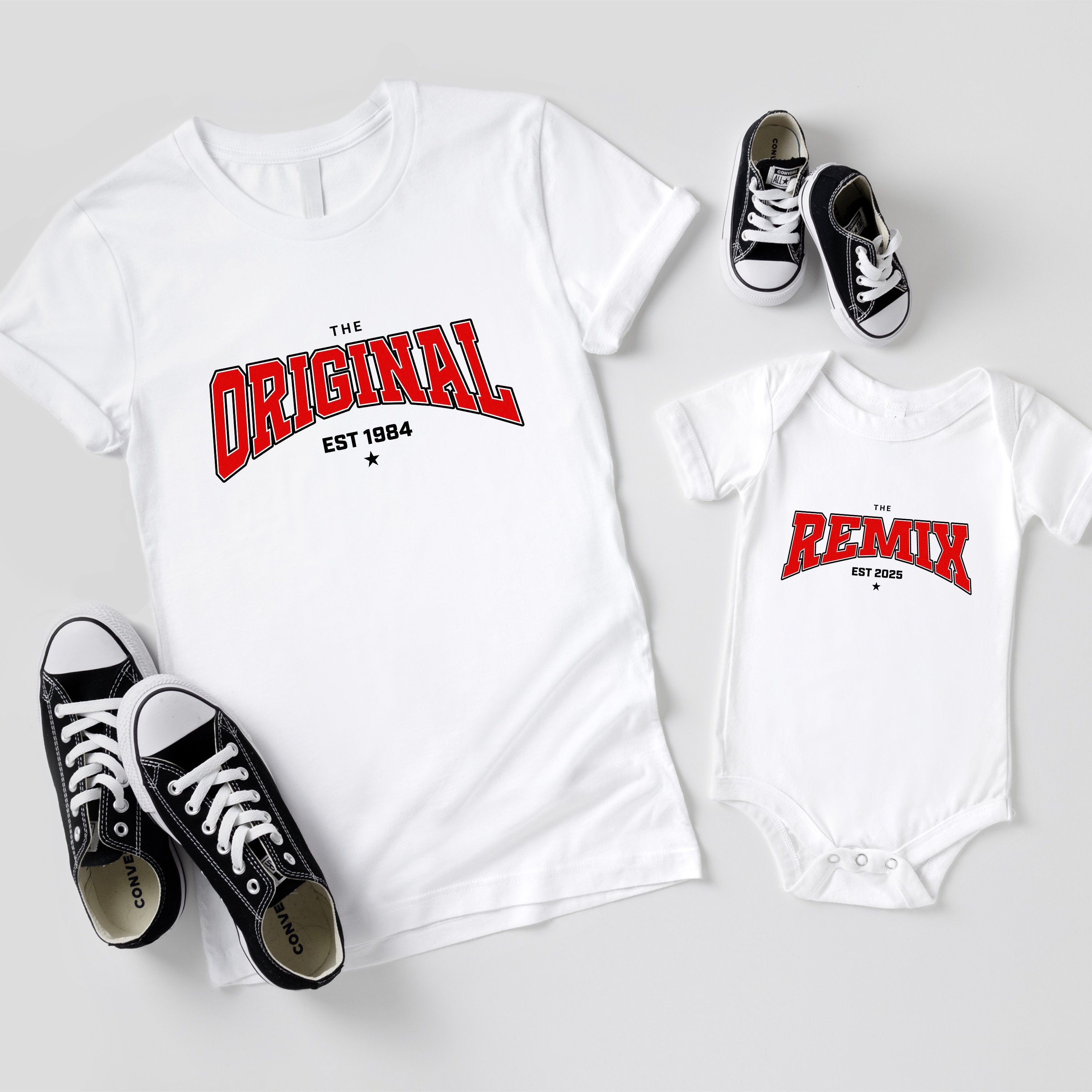 Papa Baby Partnerlook Shirts - The Original & The Remix - Mama Tochter Outfit - Babybodys personalisiert
