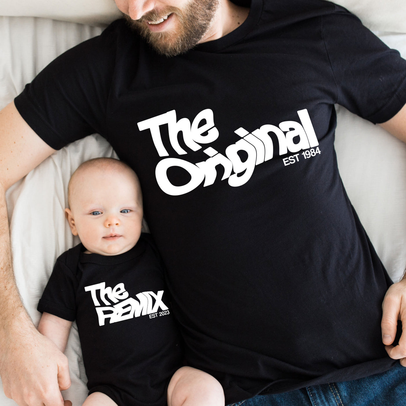 The Original The Remix Shirts Warped Vater Sohn Partnerlook Mama Tochter Outfit Set Babybody bedruckt personalisiert Geschenk Vatertag