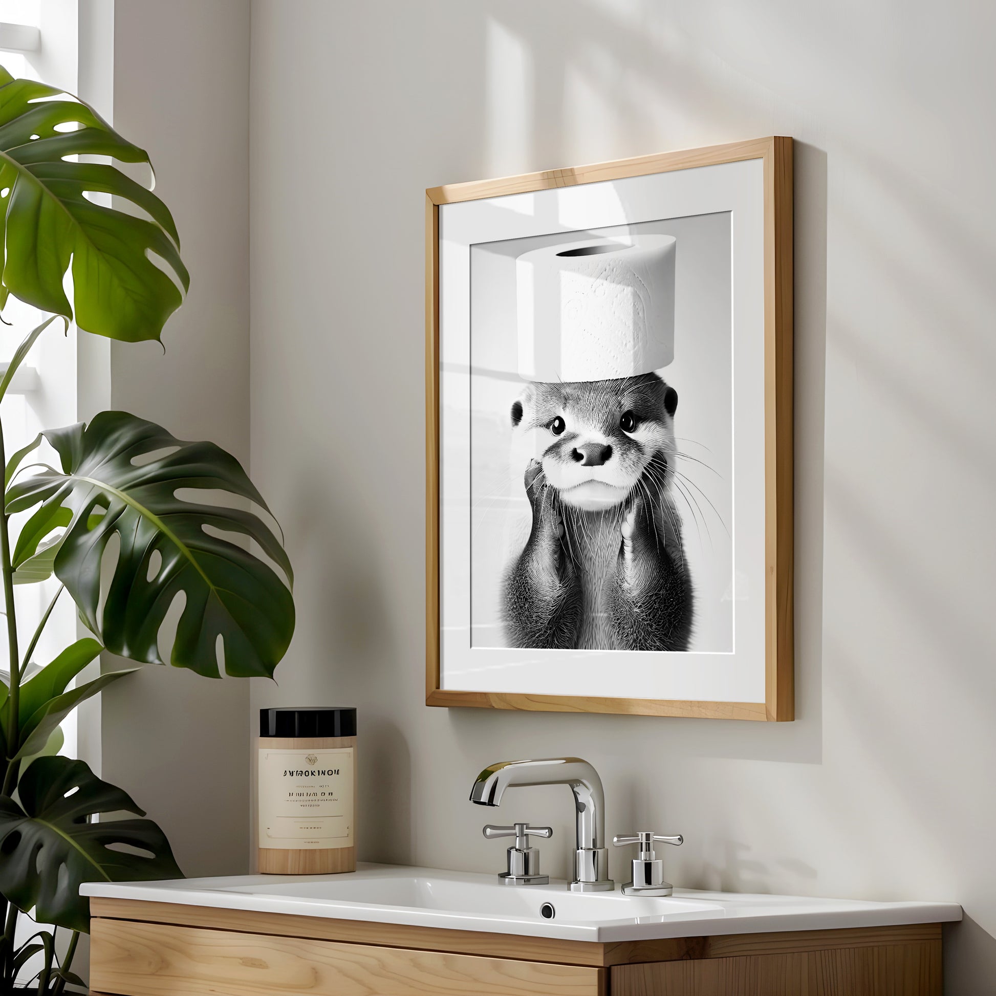 Otter Print Badezimmer Poster Otter Geschenk Hauskauf Badezimmer Bild Tier Wand Dekor Gäste WC Deko Otter schwarz weiß Bild Otter Klopapier