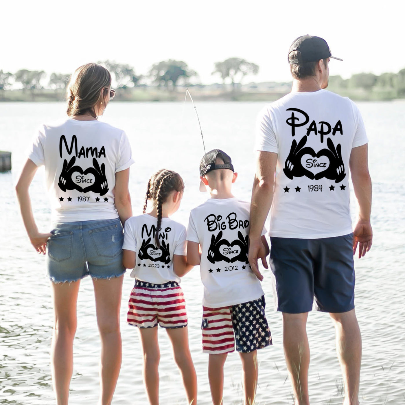 Mama Papa Mini Baby Familienoutfit personalisiert mit Wunschdatum Familienshirts Big Bro, Lil Bro, Big Sis, Lil Sis, Vater Sohn Geschenk