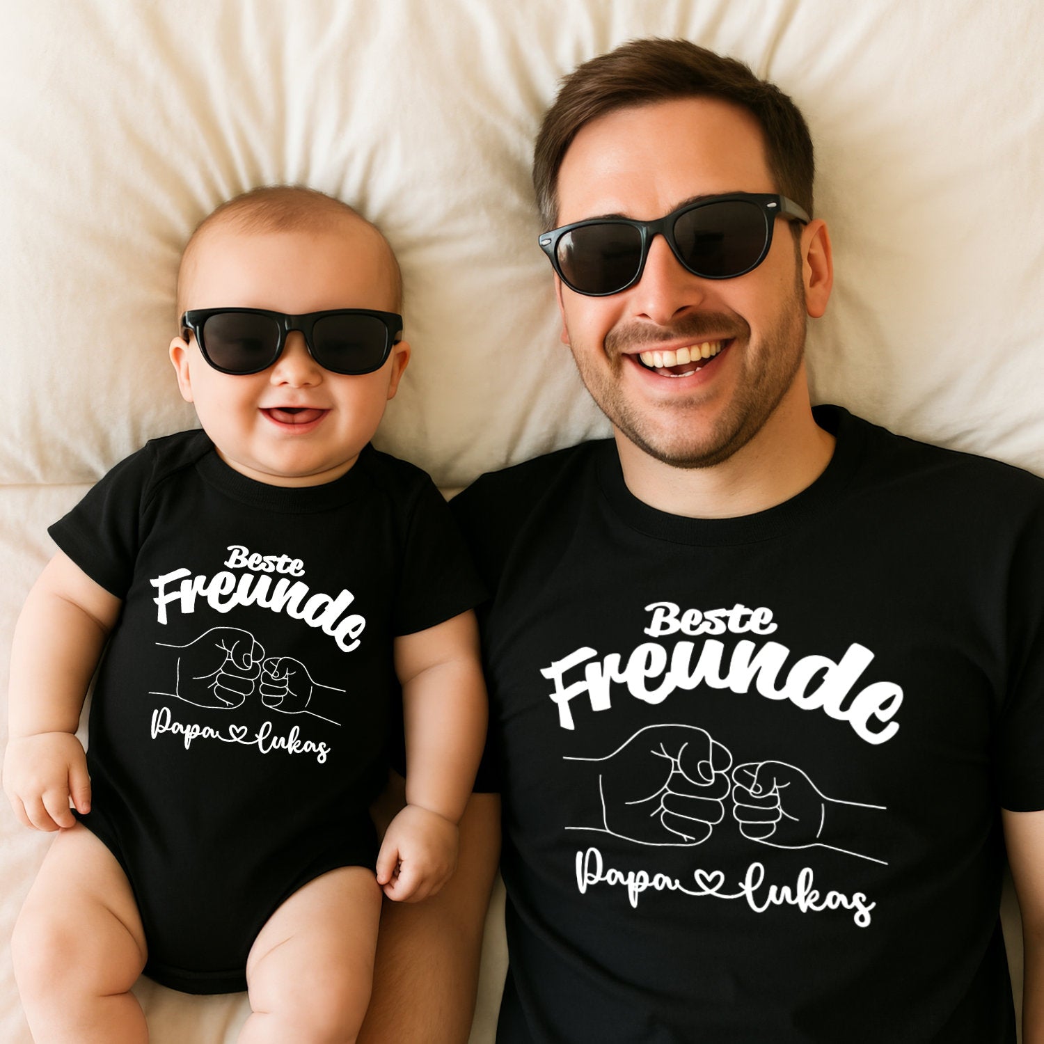 Papa und Sohn Beste Freunde Partnerlook Geschenk Vatertag tshirt personalisiert mit Kindernamen Baby Geschenk Eltern Shirts Fist Bump