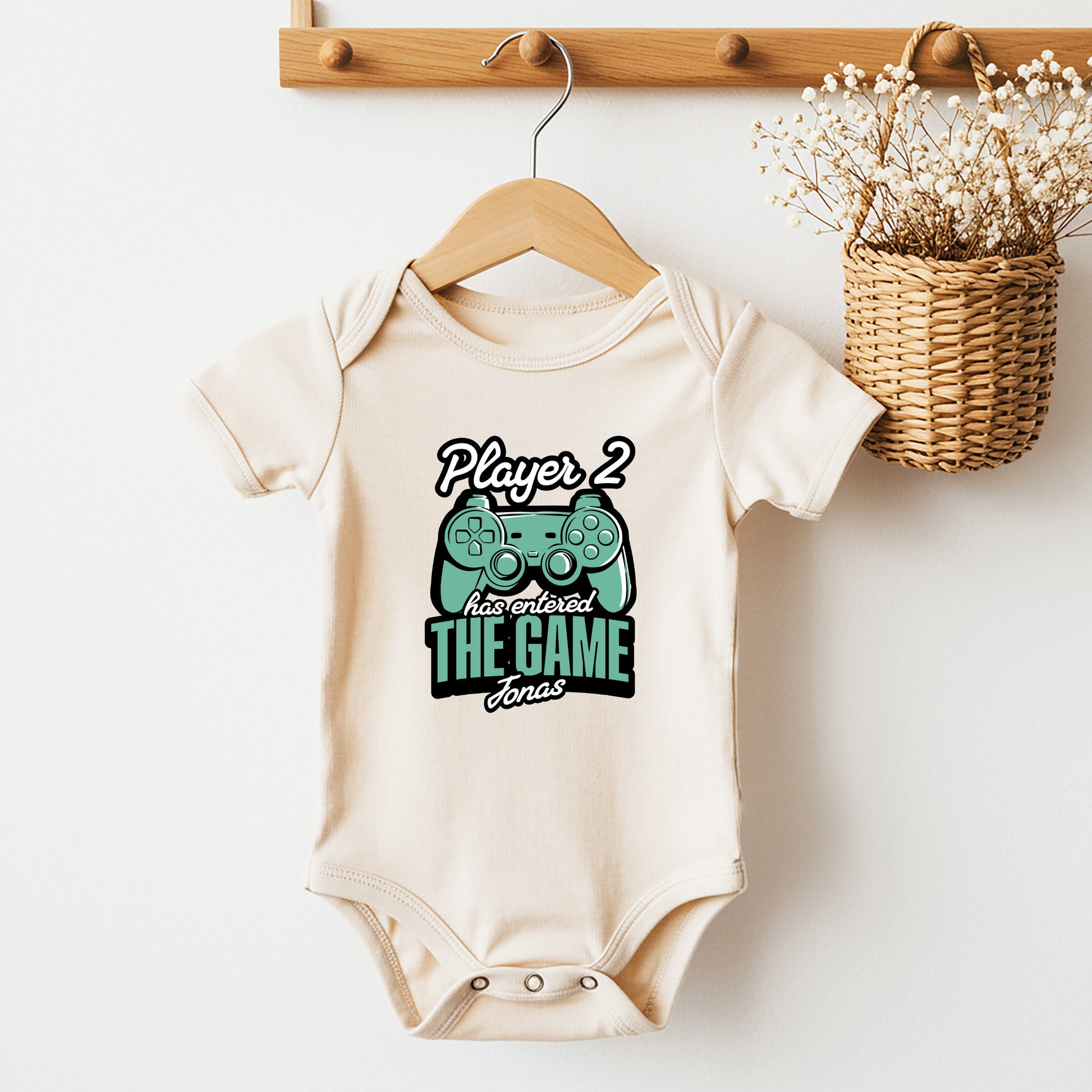 Leveled up to Daddy, Mommy T-Shirts - Personalisiert mit Namen oder Datum - Vater Baby Gaming Outfit - Player 2, Player 3 entered the Game