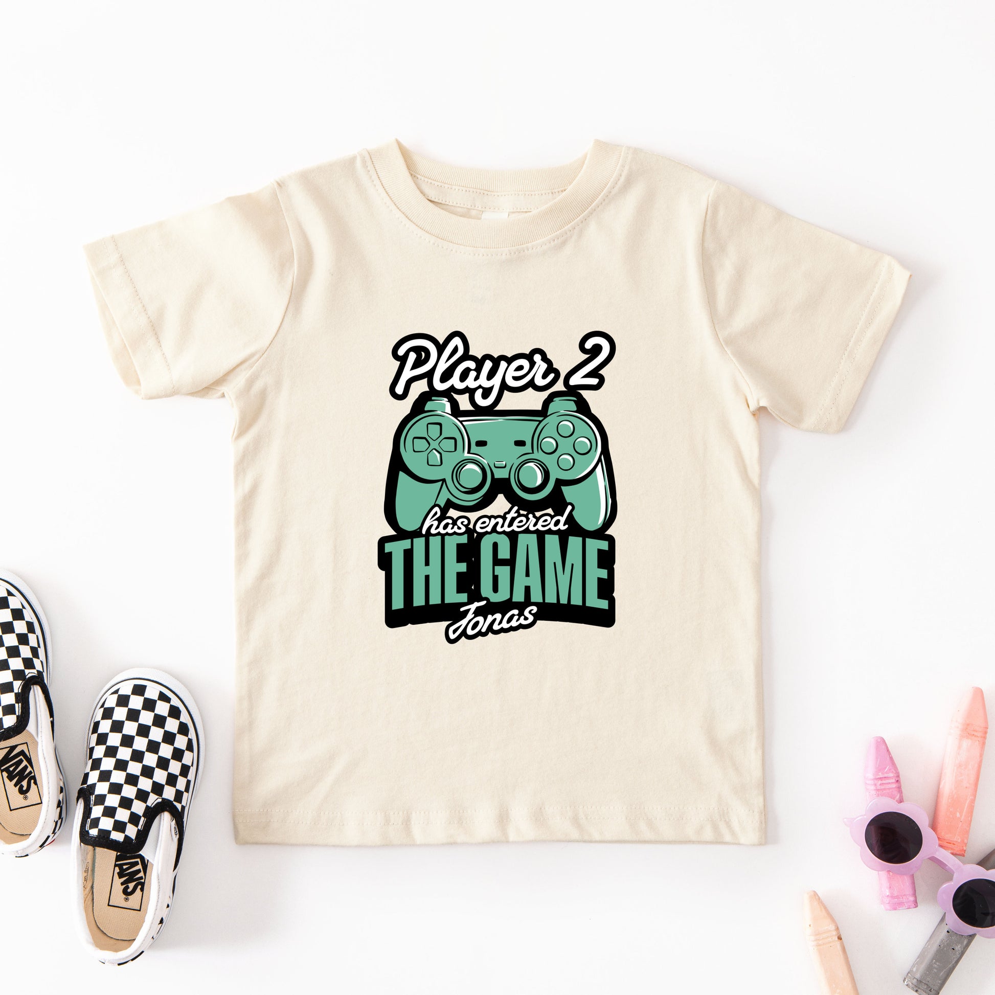 Leveled up to Daddy, Mommy T-Shirts - Personalisiert mit Namen oder Datum - Vater Baby Gaming Outfit - Player 2, Player 3 entered the Game