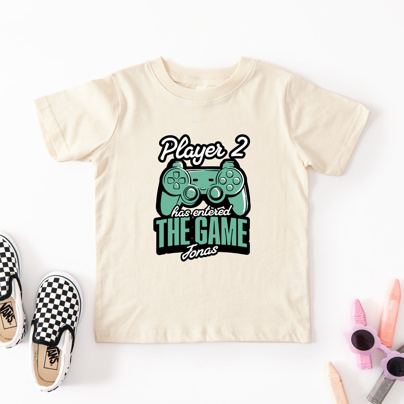 Leveled up to Daddy, Mommy T-Shirts - Personalisiert mit Namen oder Datum - Vater Baby Gaming Outfit - Player 2, Player 3 entered the Game