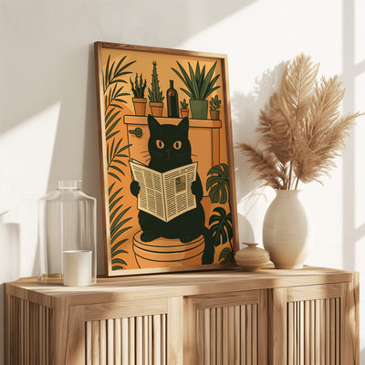 Katze liest Zeitung auf der Toilette - Badezimmer Poster Kunstdruck - Gäste WC Deko - Geschenk Einweihungsparty & Hausbau - Badezimmer Print