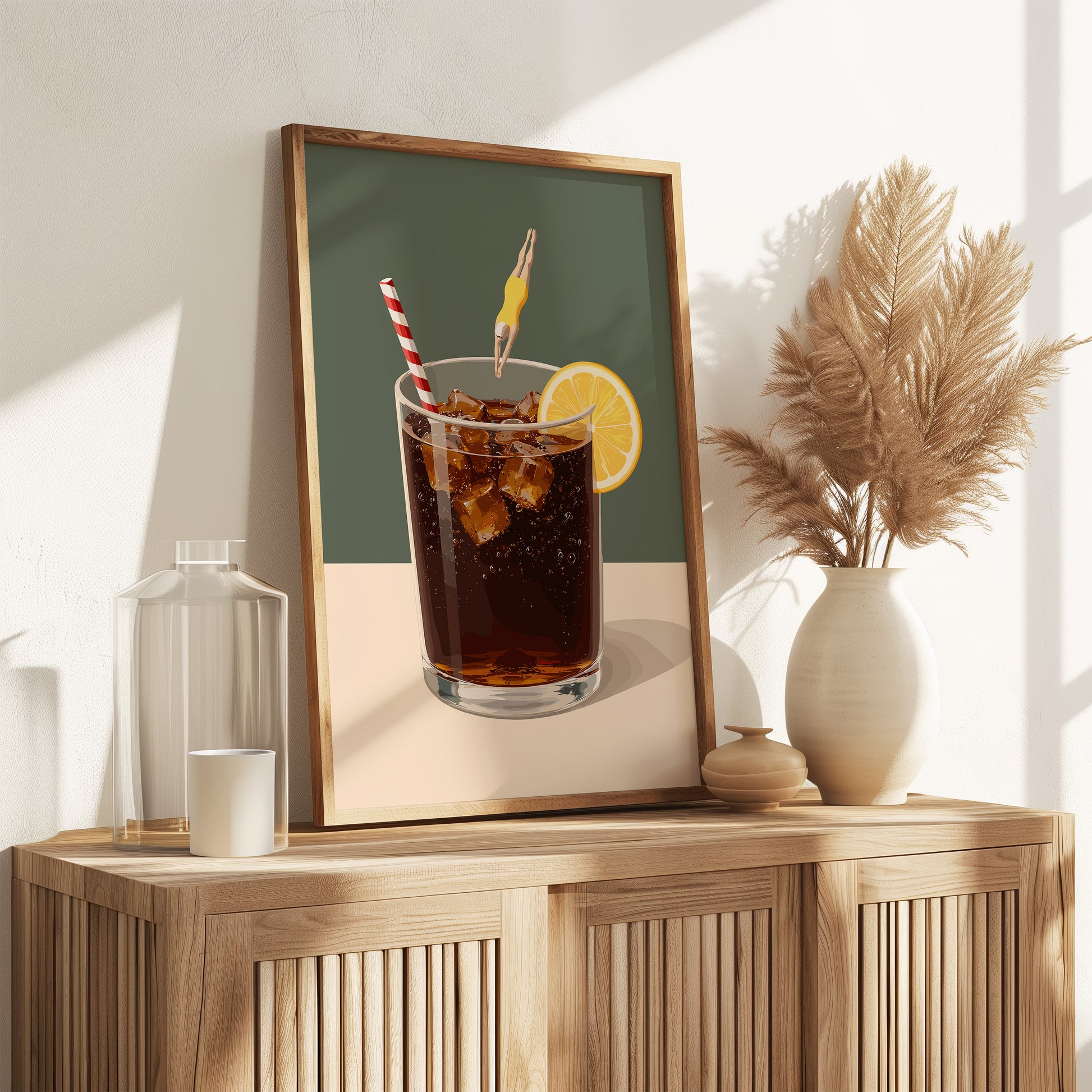 Küchen Vintage Poster - Frau springt in Cola Glas