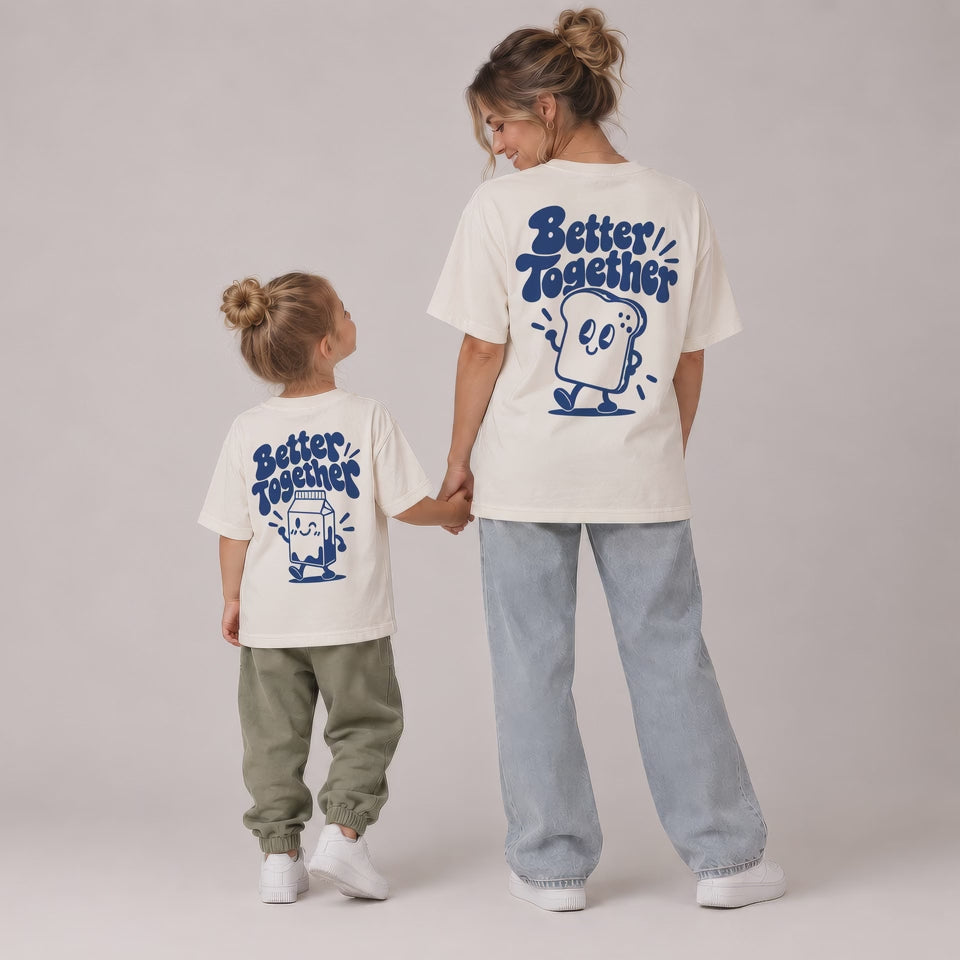Mutter Tochter Outfit & Vater Sohn Partnerlook Shirts - Toast und Milk Better Together Baby Geschenk zur Geburt für Eltern - Familienoutfit