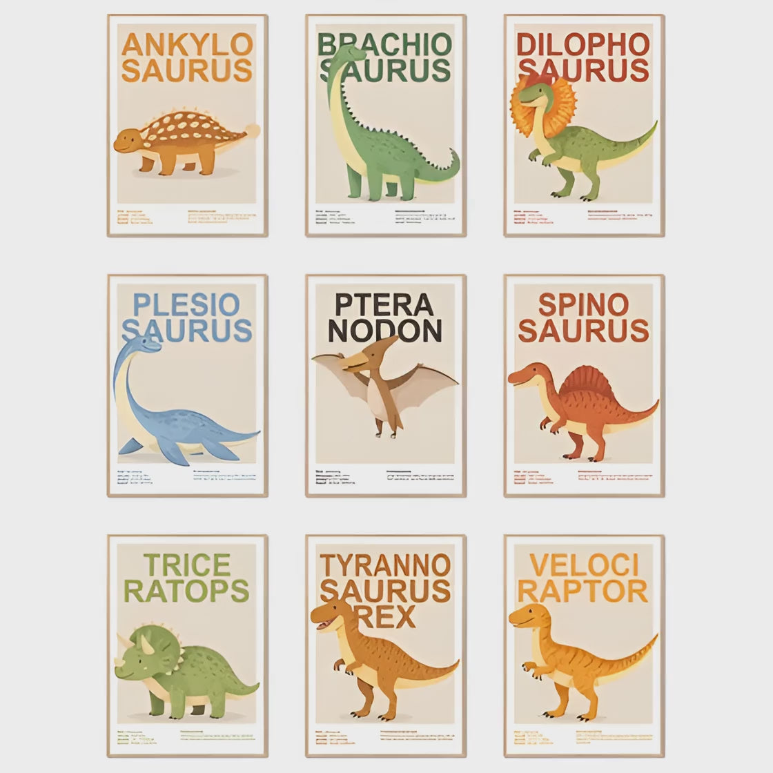 Dinosaurier Poster Kinder- & Babyzimmer Deko Dino Drucke 3er, 6er, 9er Set