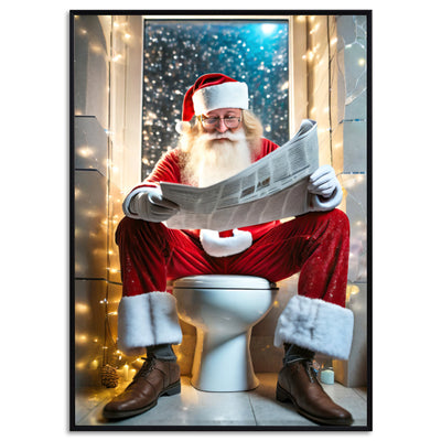 Weihnachtsmann auf Toilette Poster Gäste WC Bild Weihnachten Deko Wohndeko Wanddeko Poster Weihnachten Weihnachtsmann liest Zeitung auf Klo