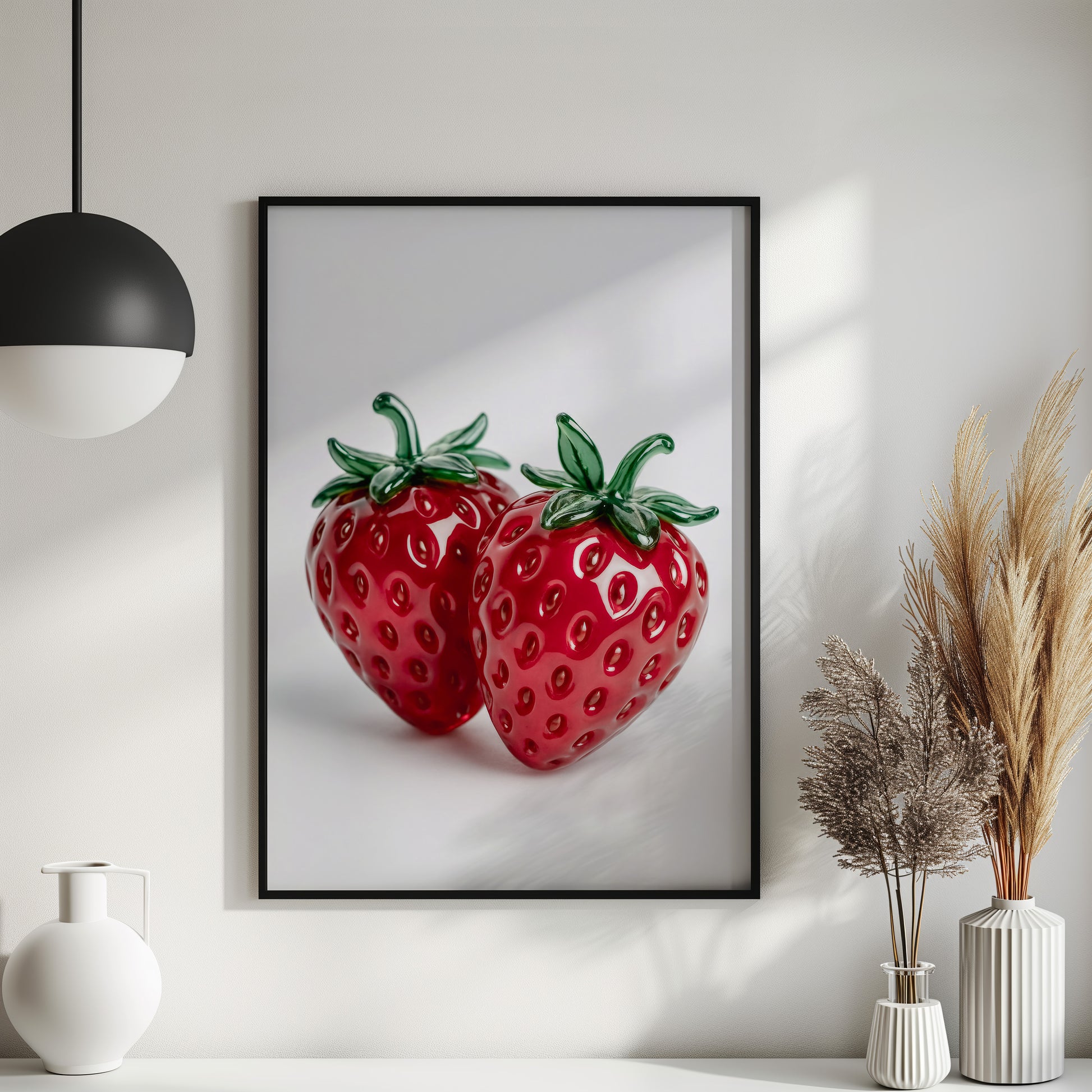 Glaserdbeeren Poster – Modernes Wandbild, Glas Kunstprint, Stillleben mit Erdbeeren