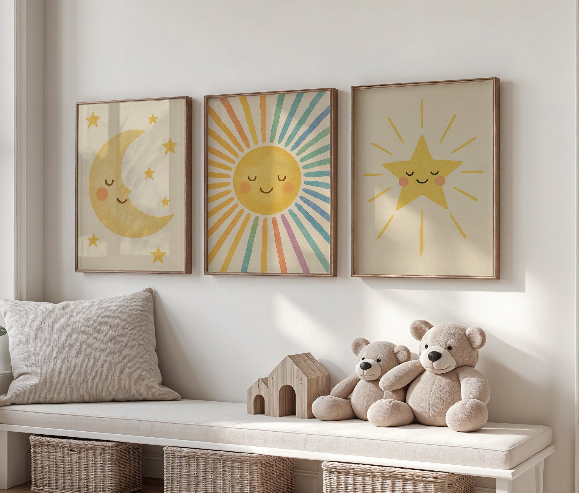 Poster Kinderzimmer Sonne, Mond, Sterne Bilder Babyzimmer Deko Boho 1, 2 oder 3er Set