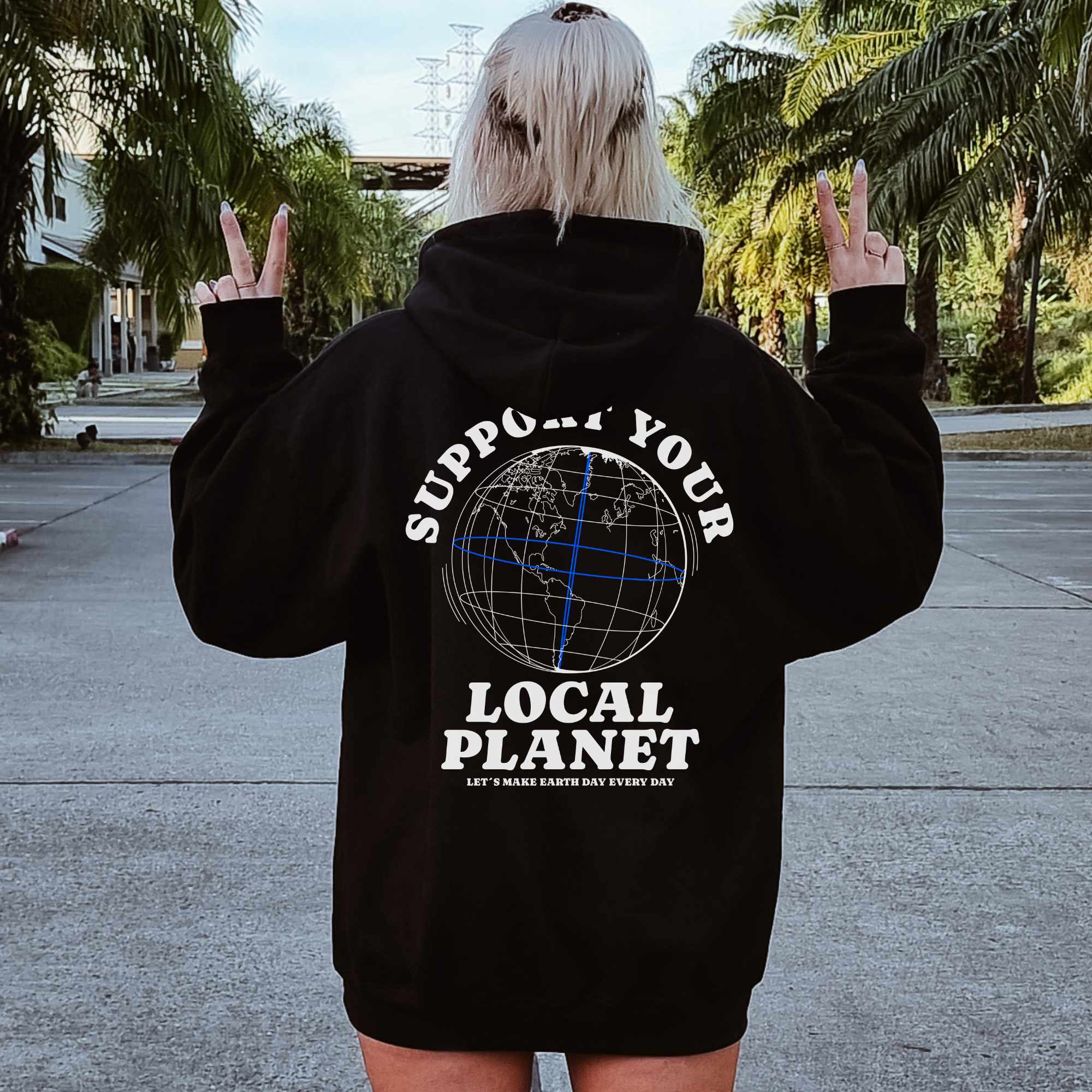 Support Your Local Planet Hoodie Backprint Tag der Erde Earth Hoodie Nature Streetwear Hoodie Pullover Backprint Planet Nature Plants Unisex