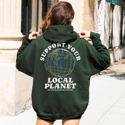 Support Your Local Planet Hoodie Backprint Tag der Erde Earth Hoodie Nature Streetwear Hoodie Pullover Backprint Planet Nature Plants Unisex
