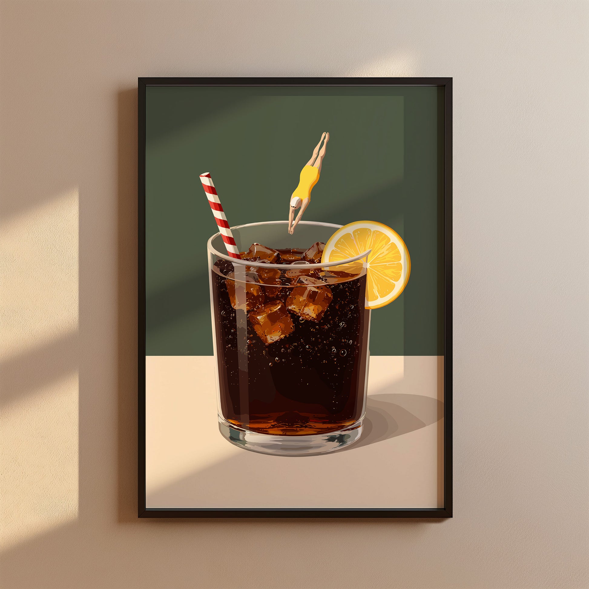 Küchen Vintage Poster - Frau springt in Cola Glas