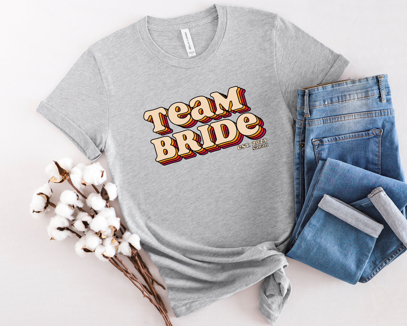 Team Bride Shirt JGA Braut Retro T-Shirt 70er Shirts Junggesellinnenabschied Jga Frauen Unisex Shirts Braut und Team Braut