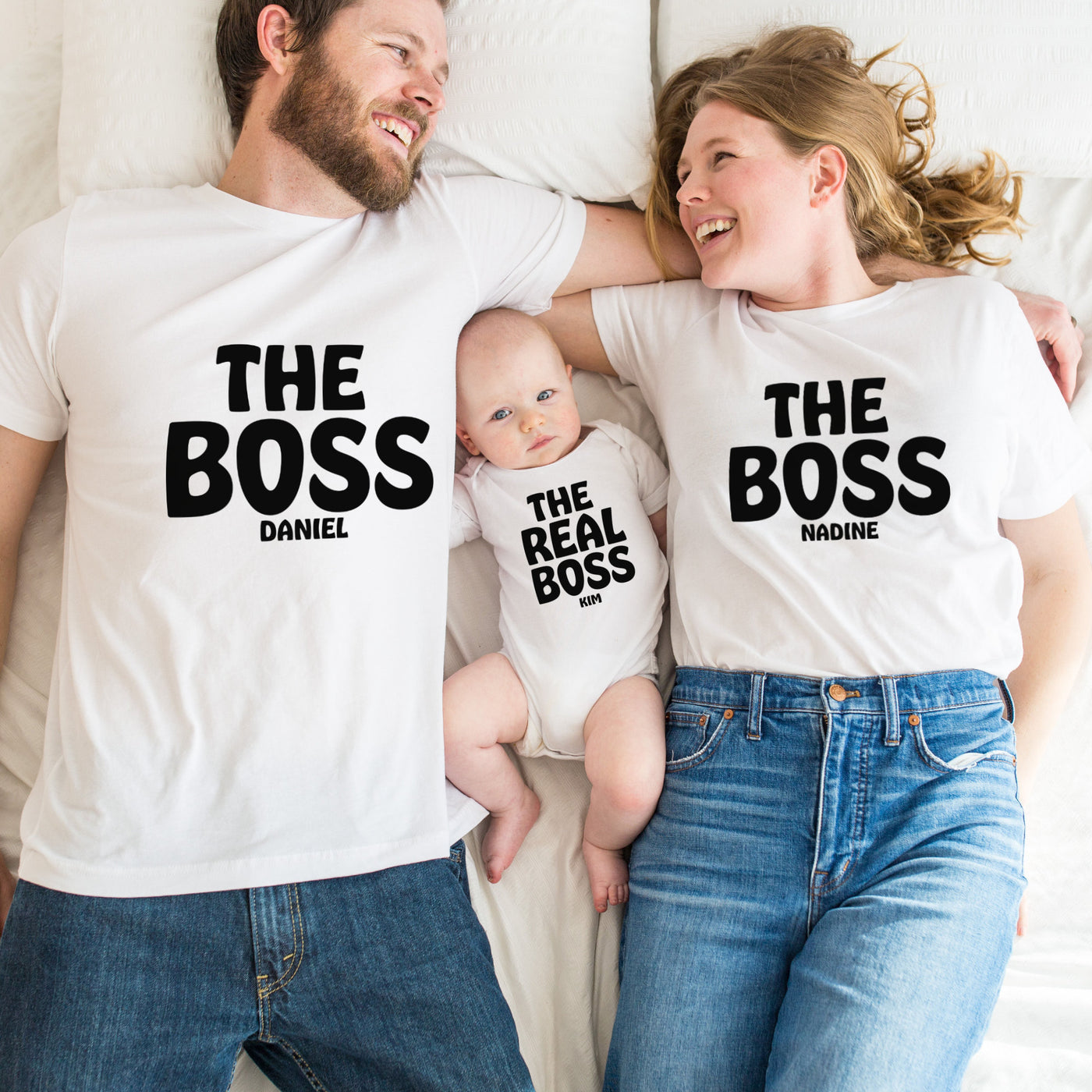 The Boss The Real Boss Shirts Vater & Sohn Partnerlook Mutter Tochter Outfit Geschenk zur Geburt Schwangerschaft Ankündigung Mama Me Shirts