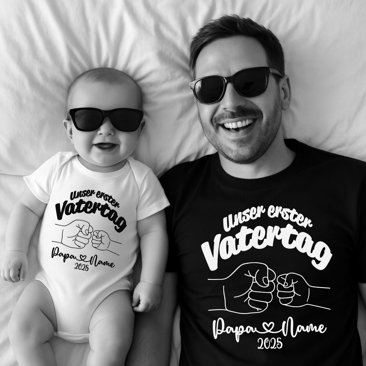 Unser erster Vatertag Shirts für Vater & Sohn Partnerlook - Personalisiert mit Kindernamen