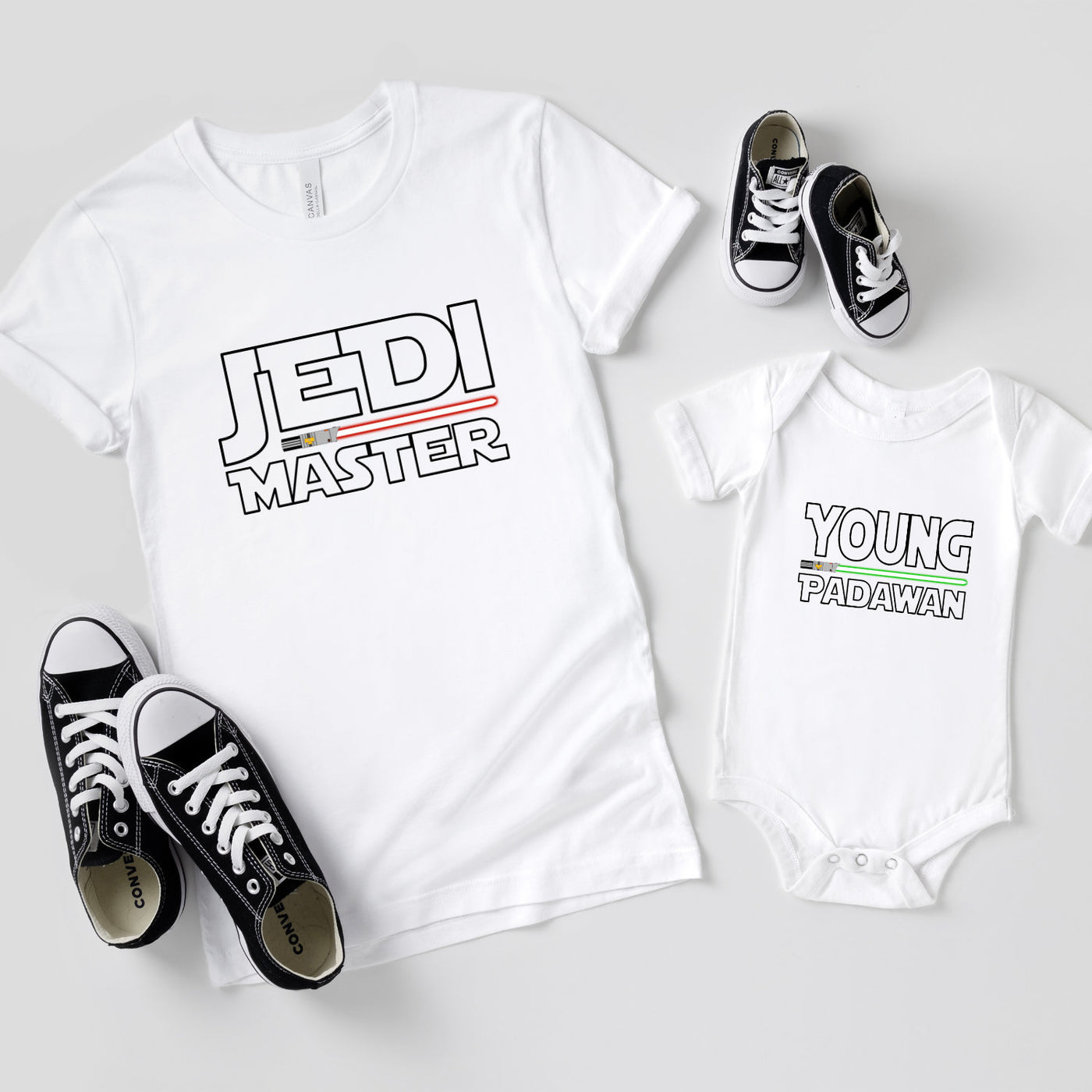 Vater Sohn Partnerlook Jedi Master Young Padawan Shirts Mutter Tochter Outfit Vater Baby Geschenk Babybody bedruckt Vatertagsgeschenk Galaxy