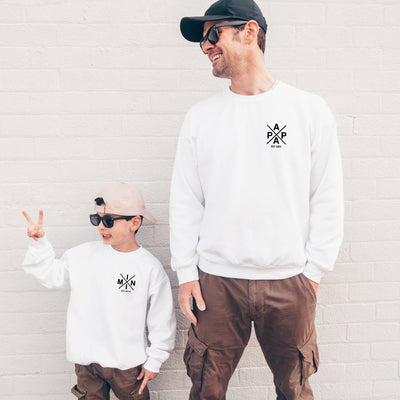 Mama, Papa, Mini Sweater personalisierte Familienpullover - minimalistisch bedruckt mit Datum oder Namen