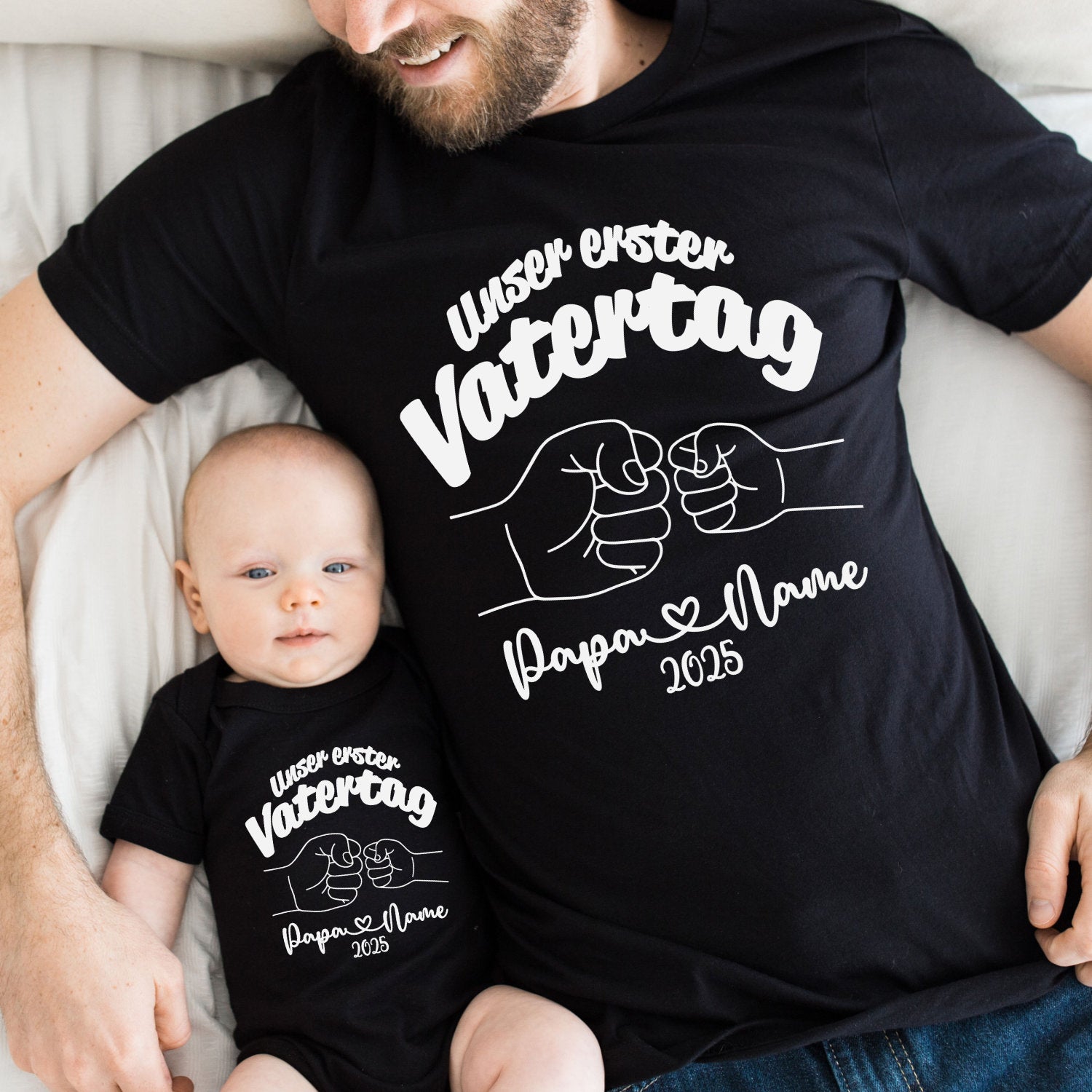 Unser erster Vatertag Shirts für Vater & Sohn Partnerlook - Personalisiert mit Kindernamen