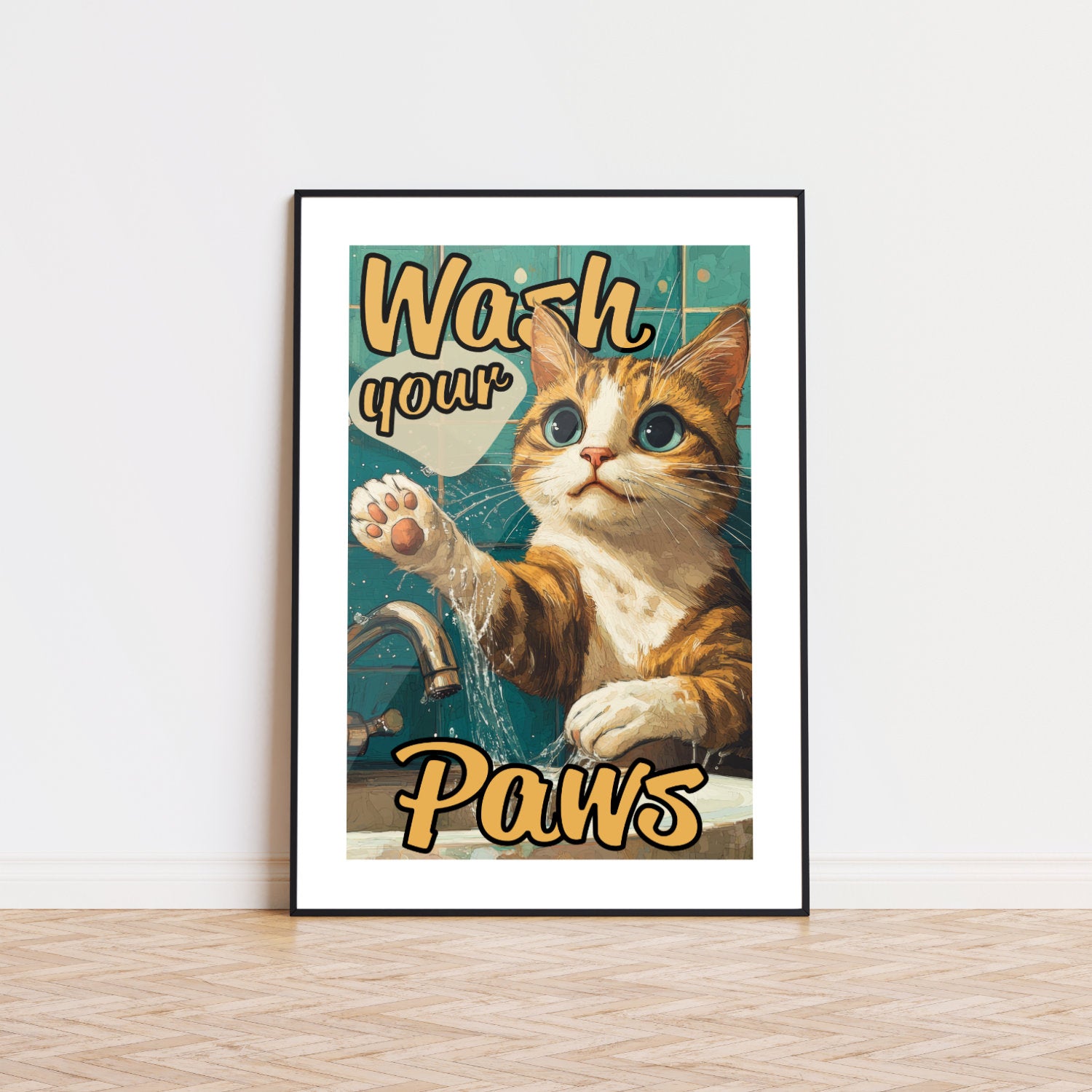 Wash your Paws Katzen Poster Badezimmer Bild Deko Gäste WC Einweihungsgeschenk Haus Geschenk Umzug Art Deco