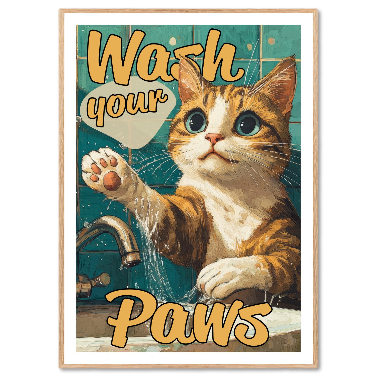 Wash your Paws Katzen Poster Badezimmer Bild Deko Gäste WC Einweihungsgeschenk Haus Geschenk Umzug Art Deco