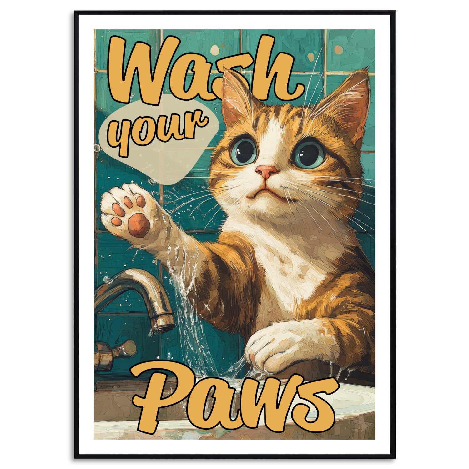 Wash your Paws Katzen Poster Badezimmer Bild Deko Gäste WC Einweihungsgeschenk Haus Geschenk Umzug Art Deco